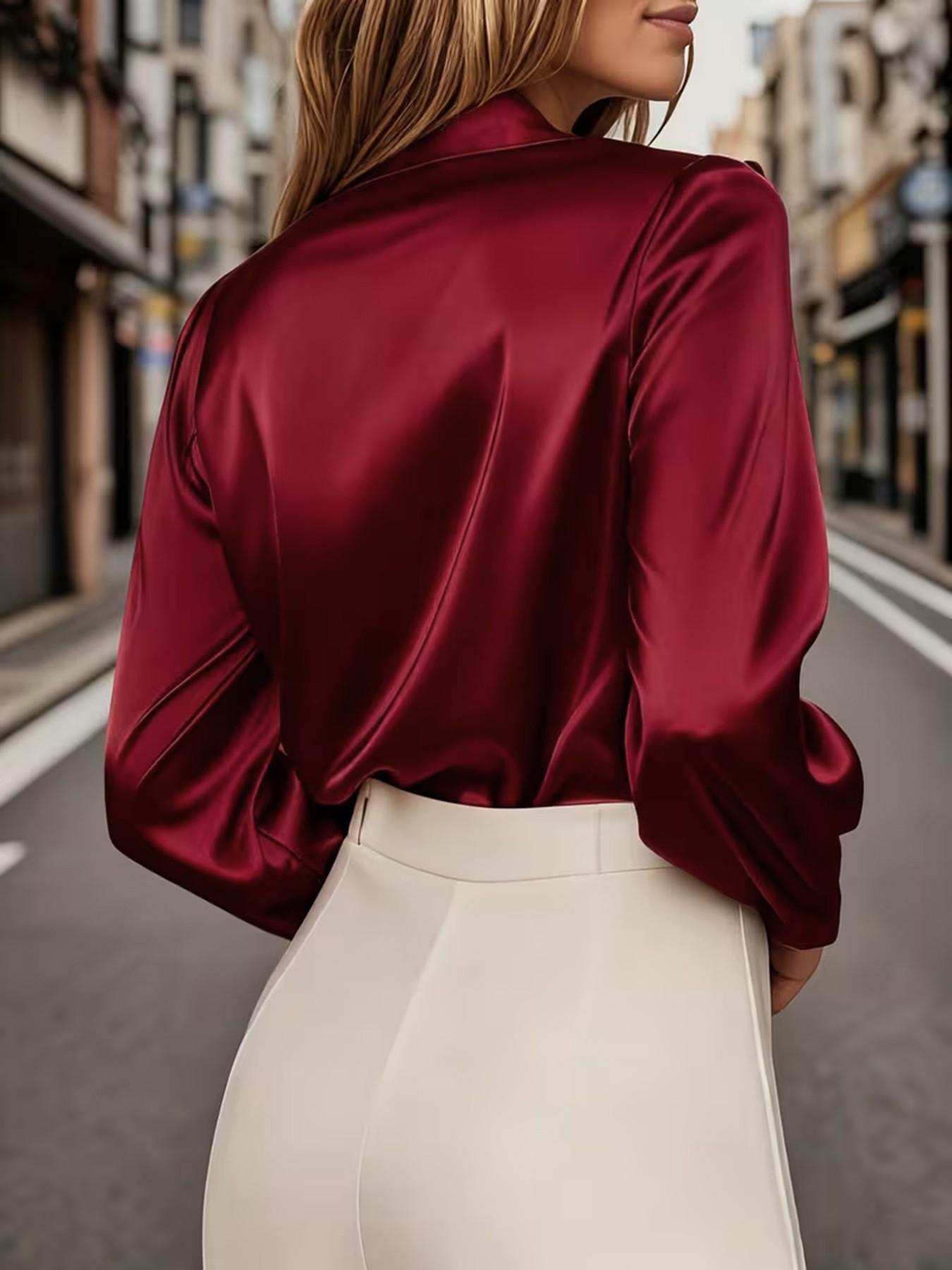 Women's Minimalist Fashion Solid Long Sleeve Shirt Blouse, Casual Chic Tops for Everyday Wear, Perfect Addition to Your Wardrobe