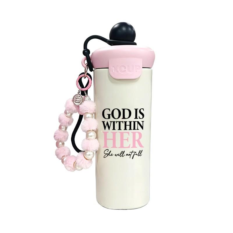 Women's Stainless Steel Mug with Beaded Bracelet & Inspirational Quotes, Leak-Proof Travel Coffee Cup for Daily Use