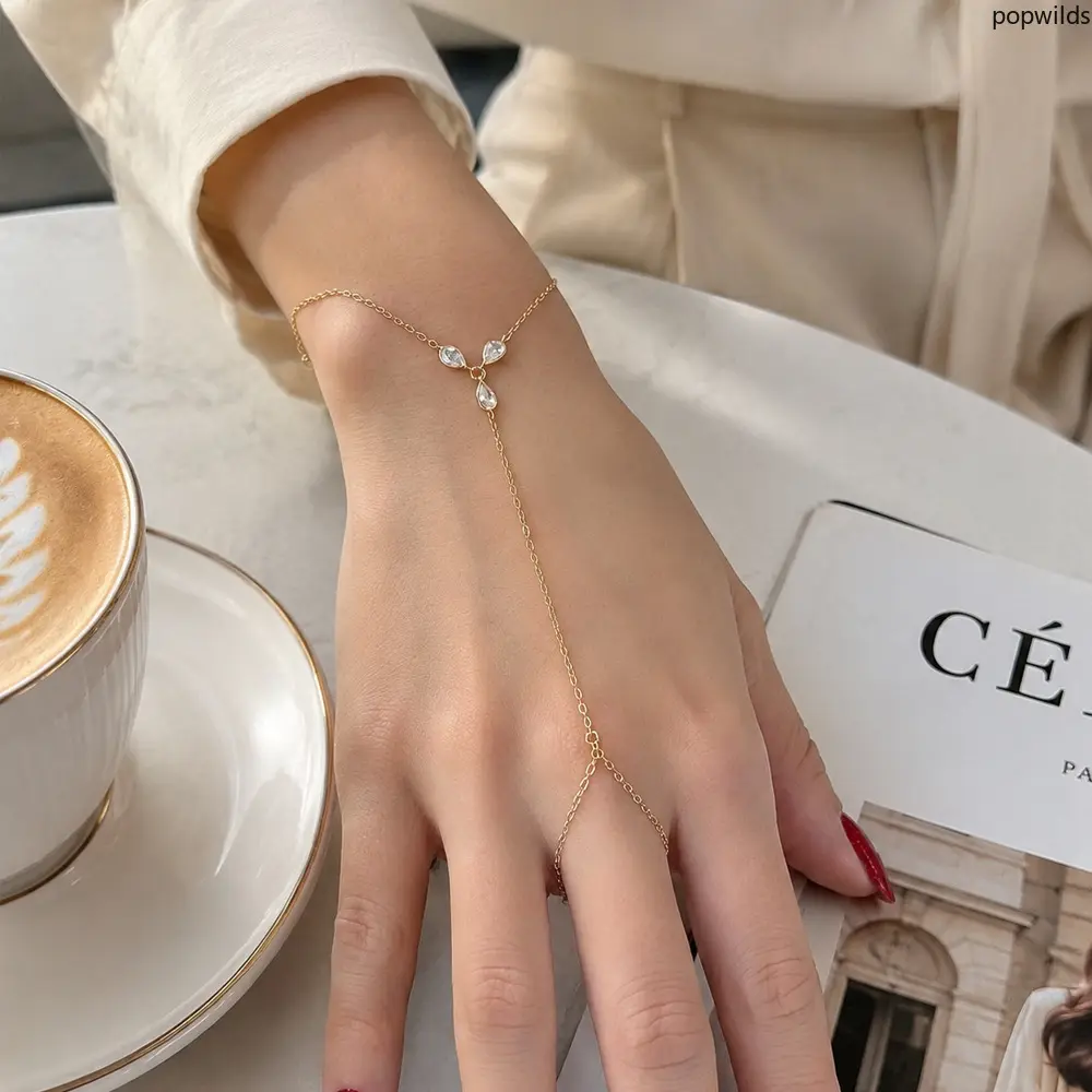 Small Teardrop Linked Hand Bracelet, Minimalist Luxury Rhinestone Hand Chain, Elegant Versatile Fashion Hand Jewelry for Women