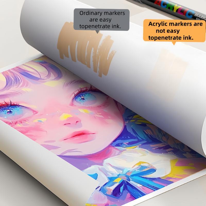 Flysea4901 Liquid Acrylic Markers, Art Marker Pen, Large Capacity Stackable Non-Bleed Ink Pens, Long-Lasting Vibrant Colors for Drawing & Doodling