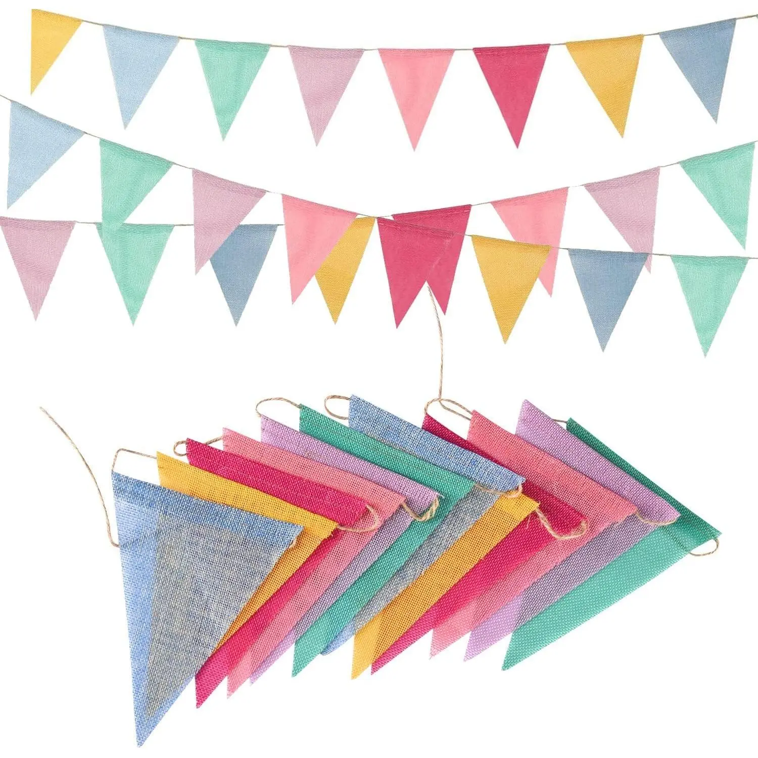 Pennant Banner Flags Pastel - Colorful Triangle Banners for Birthday Easter Classroom School Carnival Garland Outdoor Burlap Bunting Party Decorations 4 Strings