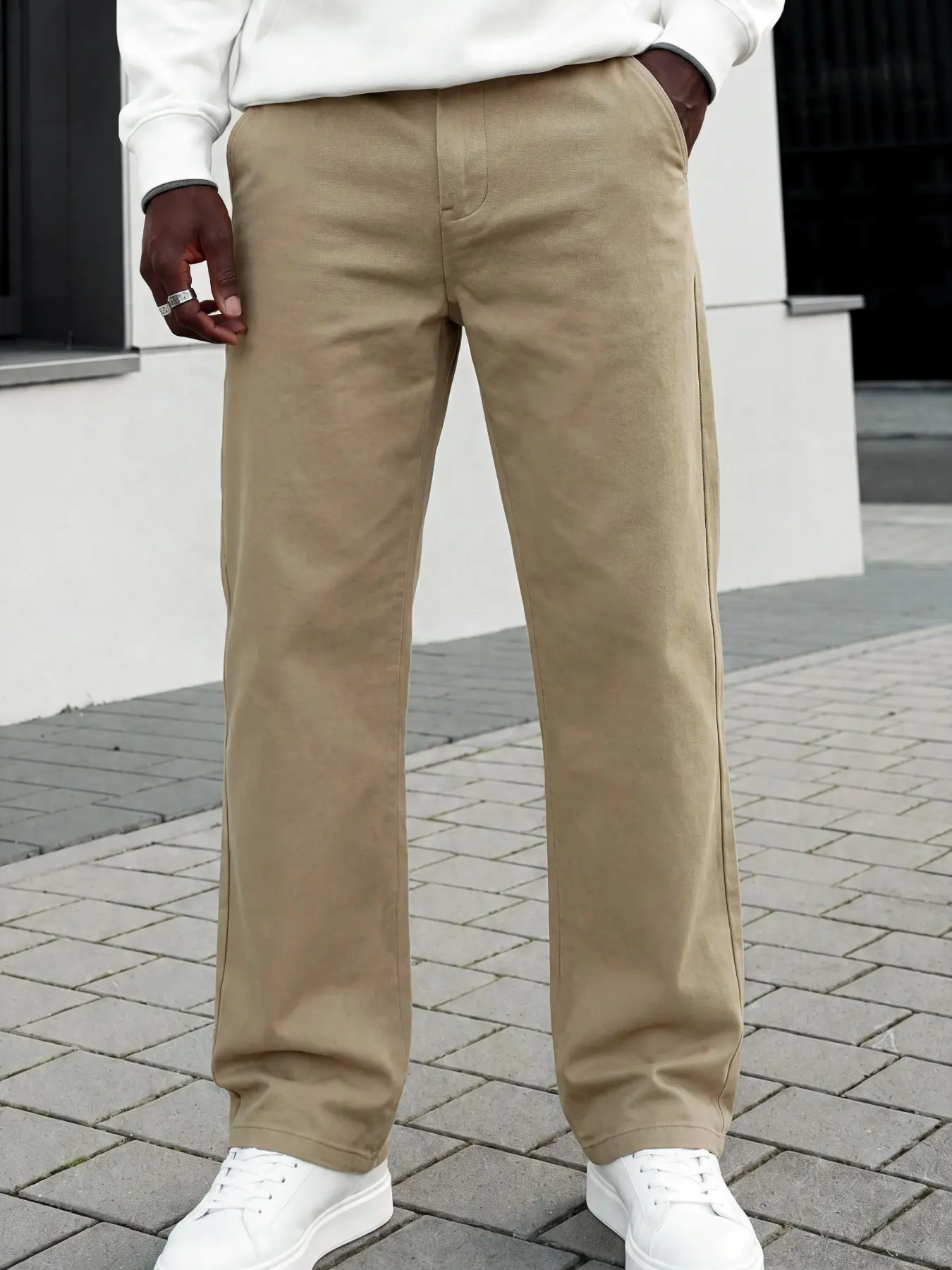 Men's Khaki Loose Casual Pants, Casual Slacks, Clothing Slacks, Minimalist Straight-Leg Trousers, Everyday Streetwear Versatile Outfit
