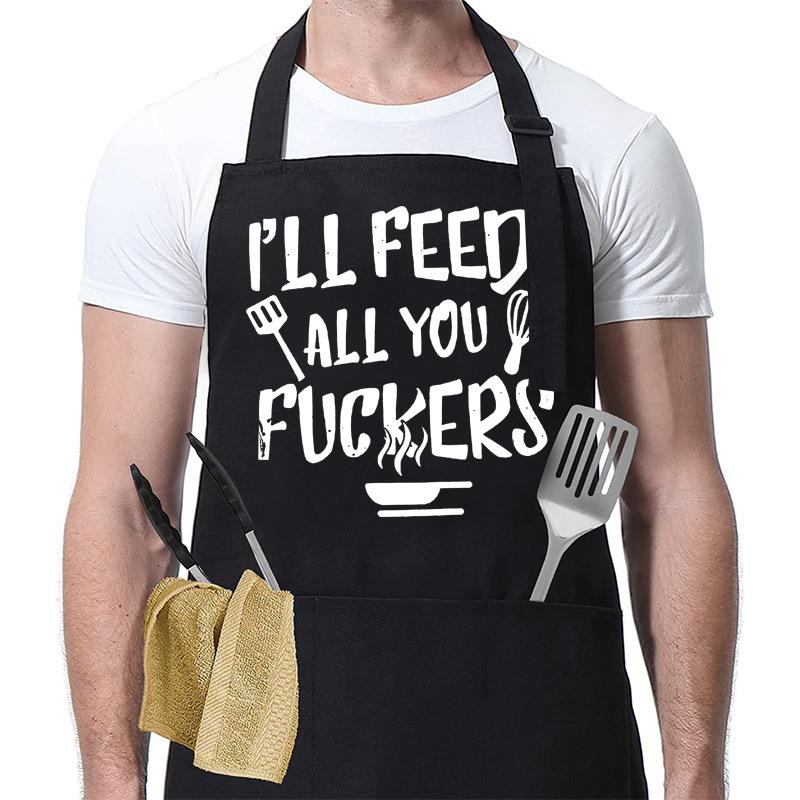 Polyester Kitchen Apron With Adjustable Neck Strap & 3 Pockets, 1 Count Unisex BBQ Apron, Birthday Present,Gift for Husband,Son & BF,Father's Day Gift,Gift for Daughter&Wife&GF,Mother's Day Gift,With Slogan"MY MEAT IS 100% GOING IN YOUR MOUTH"