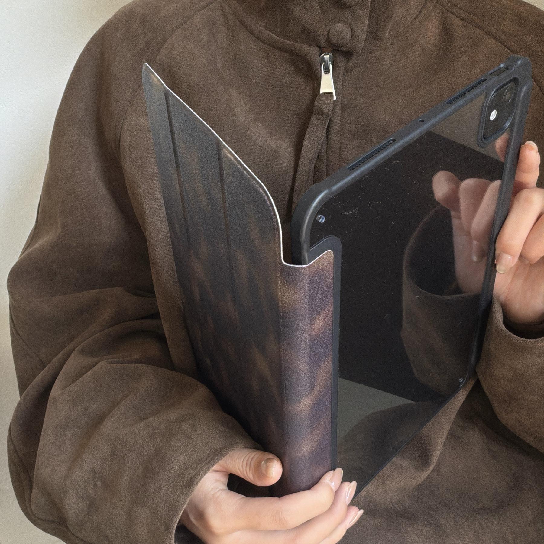 Amber-style marbled protective case featuring an adjustable stand and stylus holder; a foldable, non-slip TPU cover compatible with various iPad models, including iPad mini, iPad Air, iPad Pro, and the 10th/11th generation iPad series.