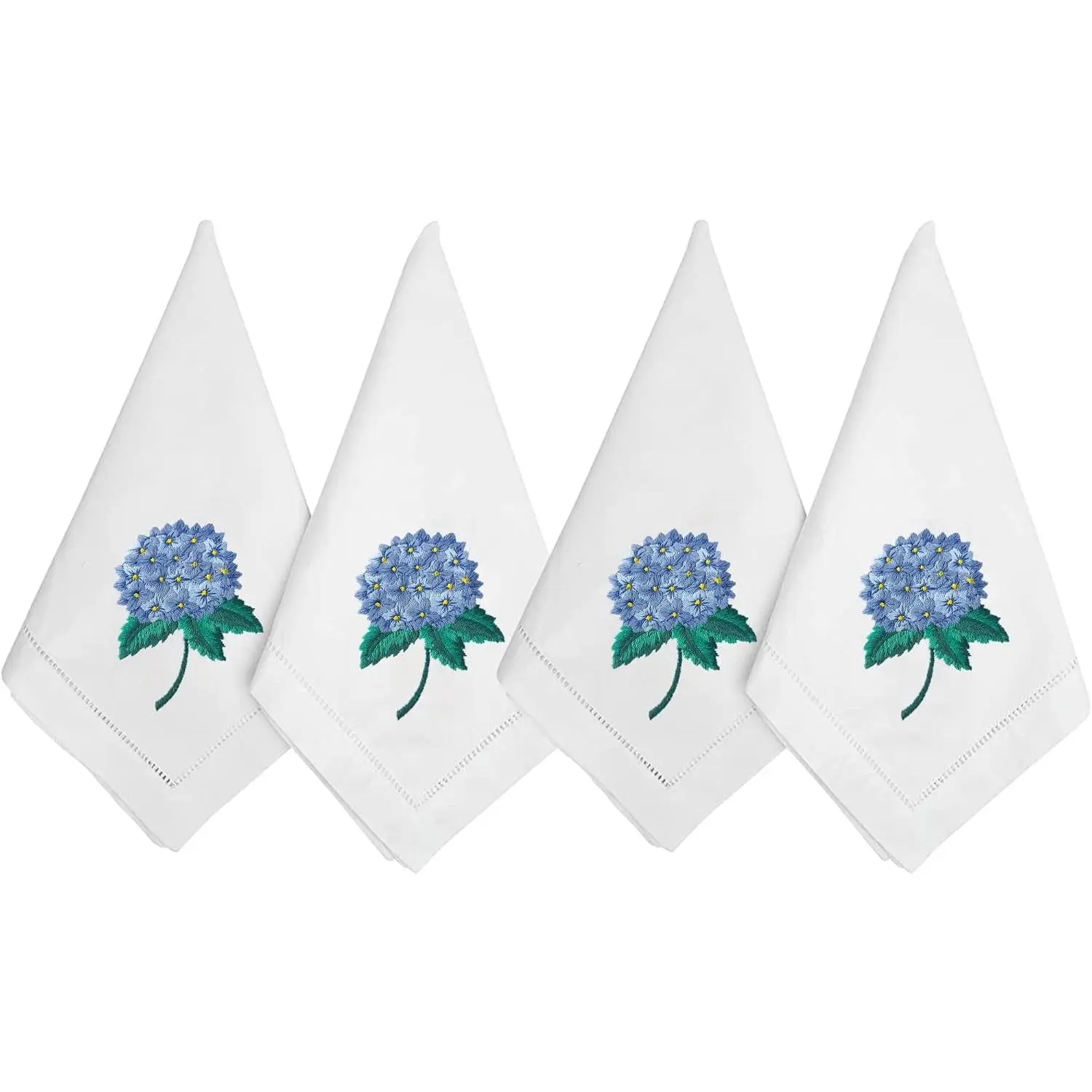 Embroidered Cotton Table Napkin, Cloth Napkins Set of 4 18"x18" Flower Hydrangea Napkin Square Fabric, Dining Room, Napkins Cloth Machine Washable, Cotton Cloth Napkins, Great Present Ideas