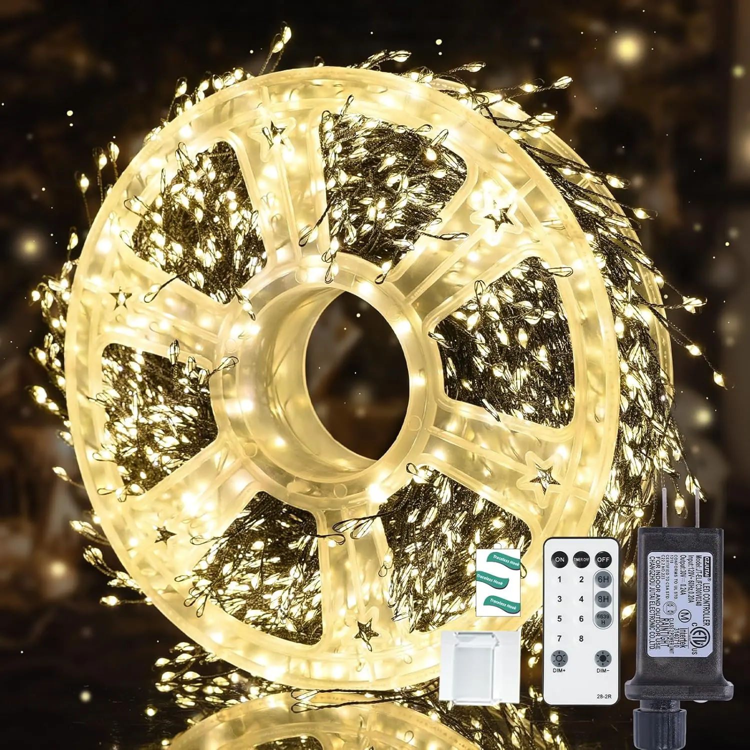 Fairy Lights Plug in 130Ft 2000LED Warm Christmas Wreath Twinkle Lights with Timer Remote Waterproof Firecracker Firefly Cluster String Light for Bedroom Graland Party Tree Decor Black Wire