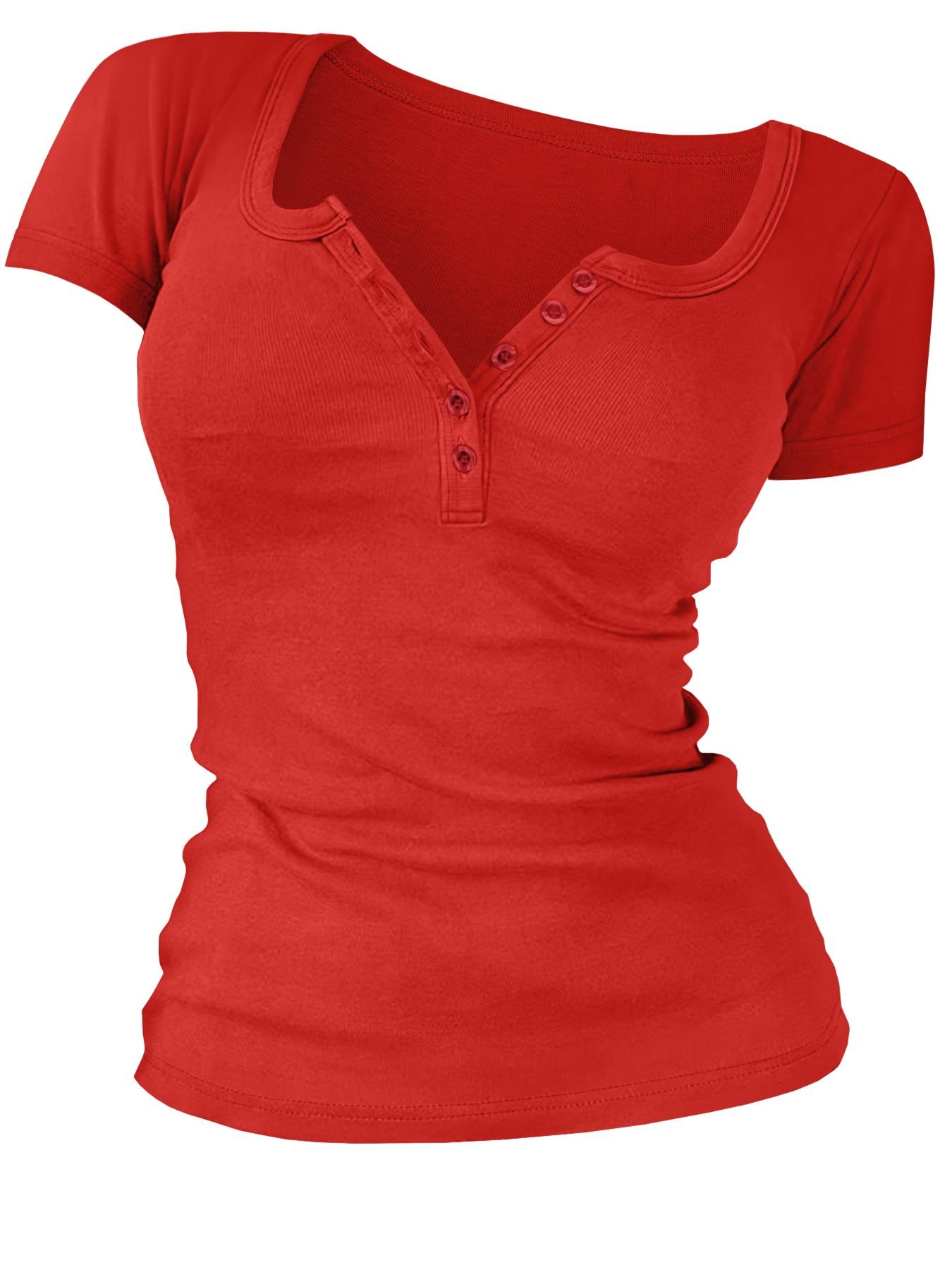 Women's Solid Color Button V-Neck Tee, Casual Short-Sleeve T-Shirt Top for Summer Daily Wear, Ladies Clothes