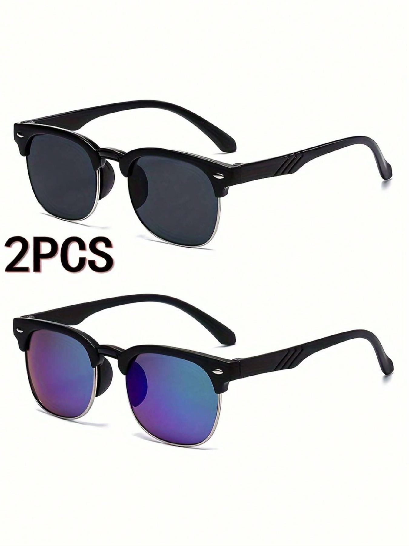 Classic Teenager Glasses Set of 2, Colorful Lenses, Casual Versatile, Suitable for Beach and Parties, Unisex Kids Eyewear