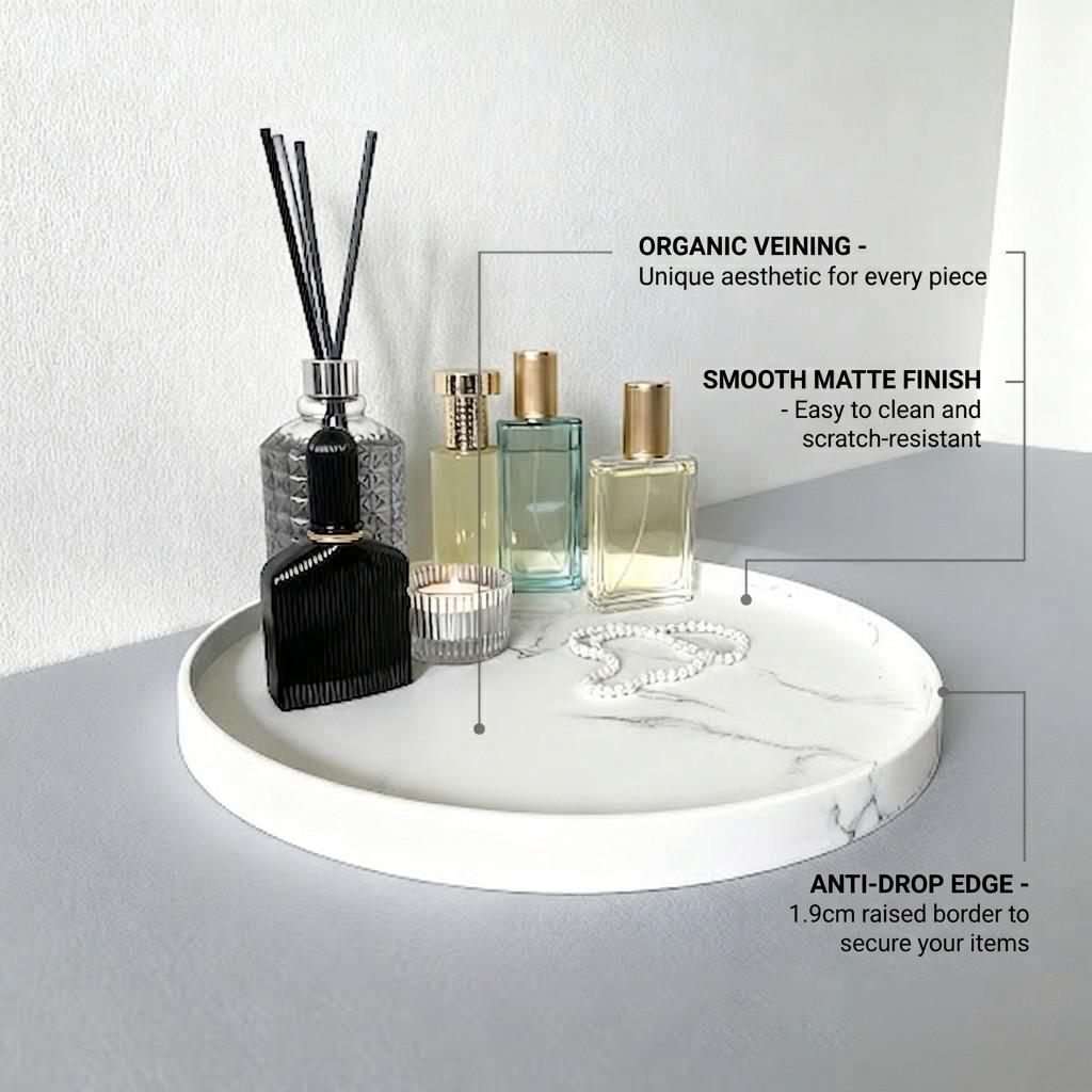 1 Set Marble Silicone Tray - Elegant Display for Perfume, Candles & Home Decor (S+M+L)
