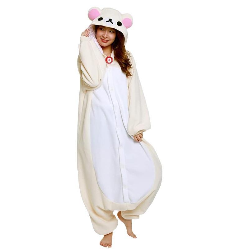 Adult Rilakkuma Kigurumi Bear Sister Onesie - Baggy Longsleeves Loose Polyester Anime Pajama, Oversized Cartoon Jumpsuit Nightwear & Loungewear