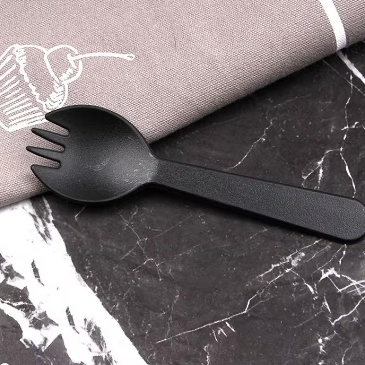 50/100/300/500pc black fork and spoon, perfect for desserts, ice cream, cakes, mousse, pudding, durian, fruit salad, etc., are the best choice for New Year, Valentine's Day, family gatherings, and outdoor camping