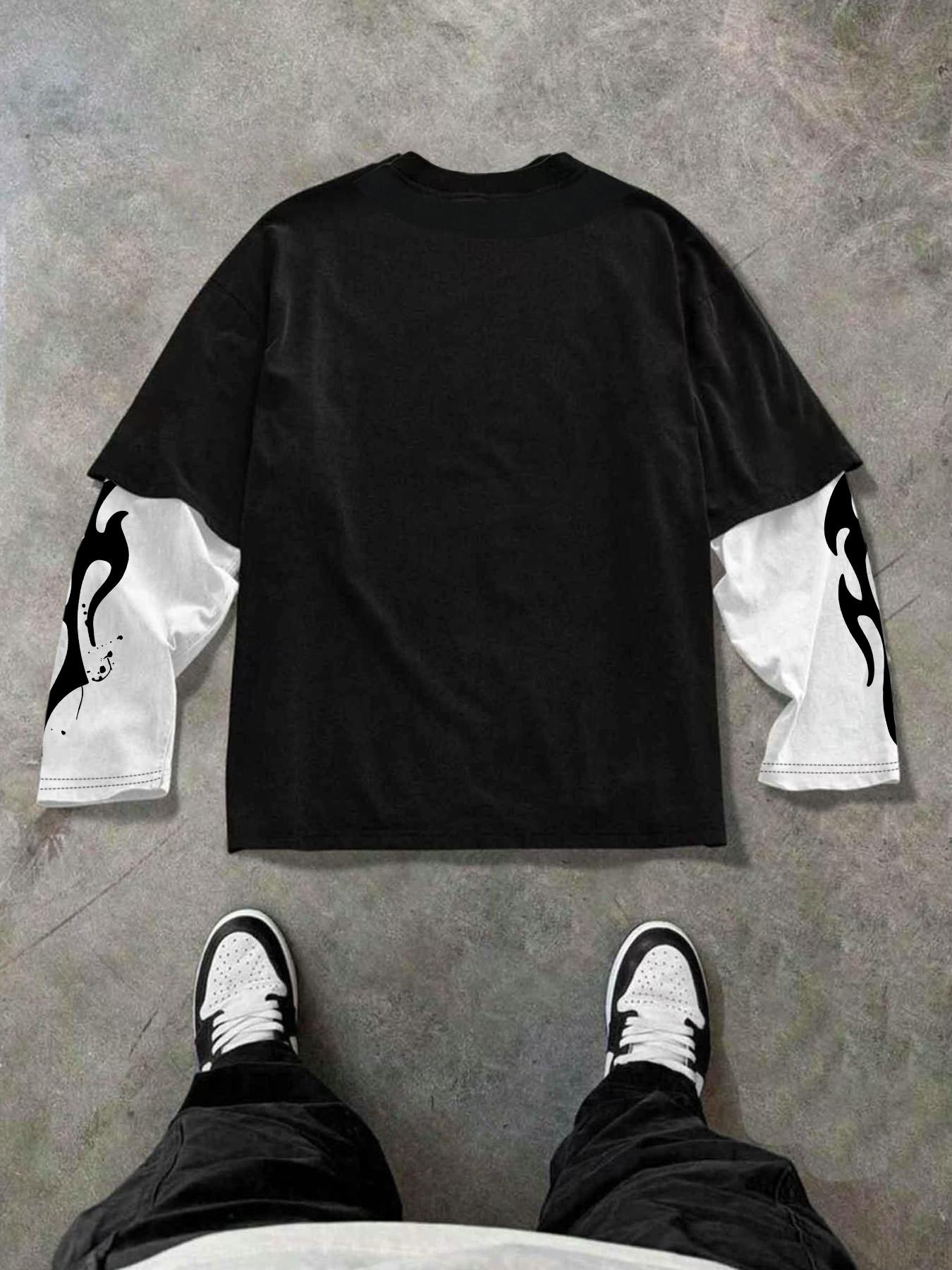 Trendy Short Sleeve & Patchwork Long Sleeve Tee Set, Street Style Fashion, Unique Layered Design, Perfect for Trendsetters