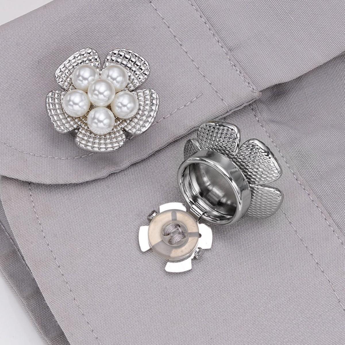 1pc Pearl Flower Shirt Button Set, Metal Clip Buckle for Coat Cardigan, Decorative Buttons, High-End Fashion Accessories