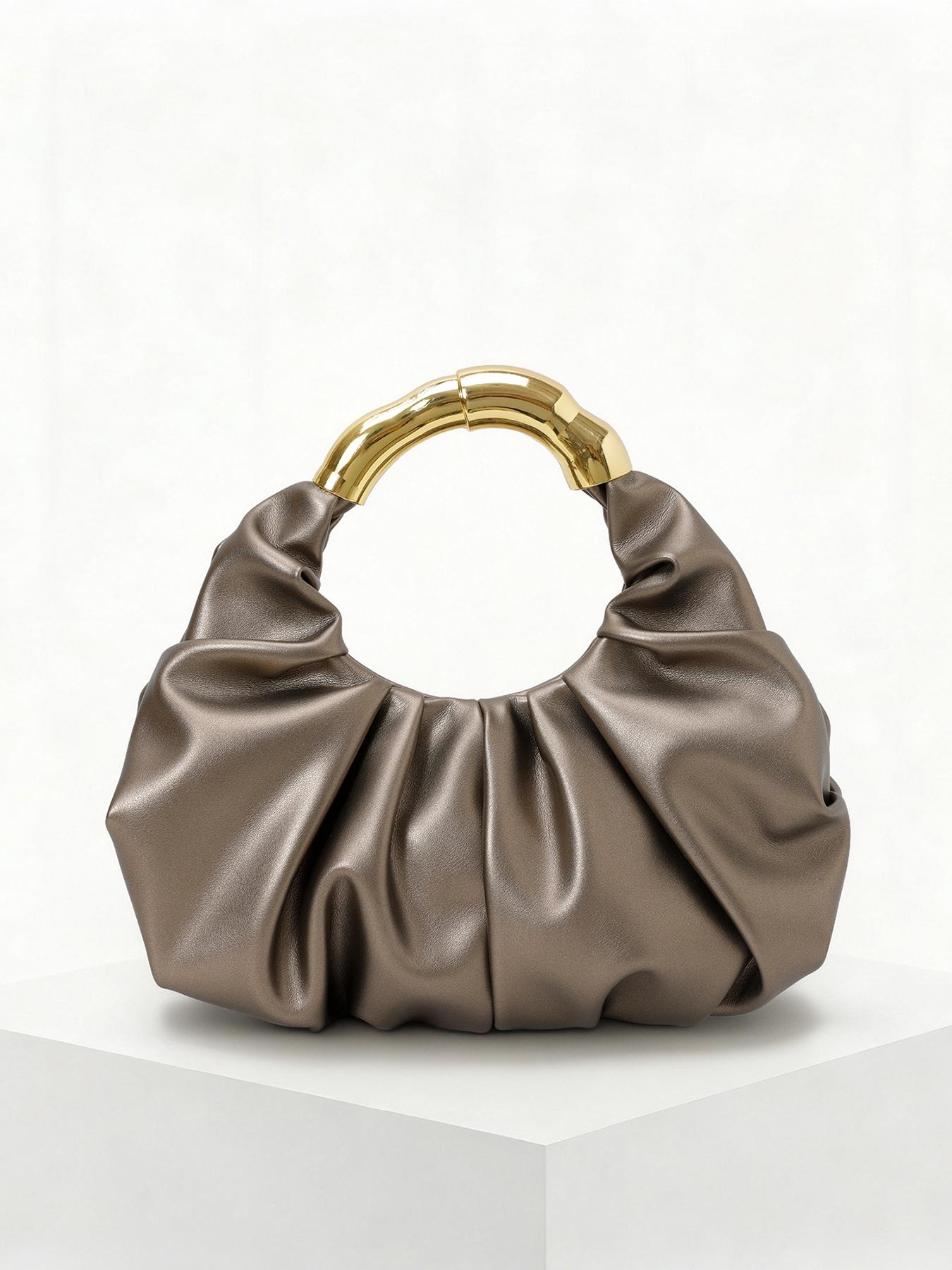 High end light luxury pleated cloud handbag, bamboo ring handle, practical texture, fashionable and versatile handbag, solid color and high quality, versatile item for dating, dinner, commuting and other occasions