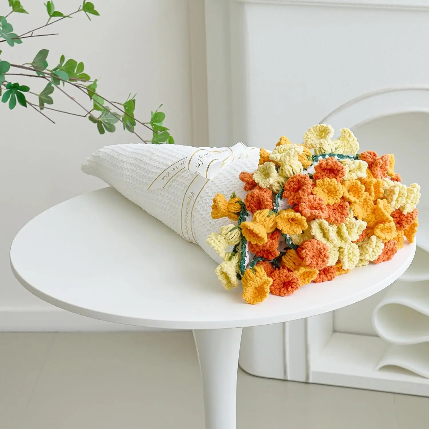 Crochet Flower Bouquet Throw Blanket, Handmade Knitted Blanket with Flowers, Cute Romantic Gift for Her Girlfriend Mom Mother’s Day Valentine Wedding Anniversary Birthday, Orange 40 Inches