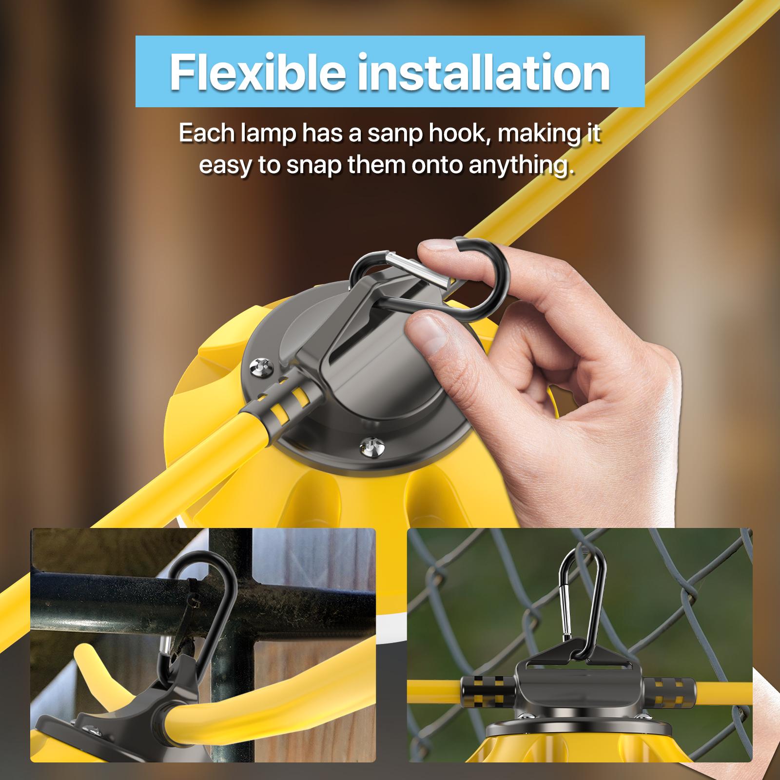 HYPERLITE Construction String Lights: 50FT/100FT 5/10 Bulbs String Work Lights with Climbing Hooks - IP65 Waterproof Linkable LED Construction String Lights for Job Site Attic Renovation Crawlspace Lighting,Outdoor,memorialday summervibes HYPERLITE Construction String Lights: 50FT/100FT 5/10 Bulbs String Work Lights with Climbing Hooks - IP65 Waterproof Linkable LED Construction String Lights for Job Site Attic Renovation Crawlspace Lighting,Outdoor,memorialday summervibes