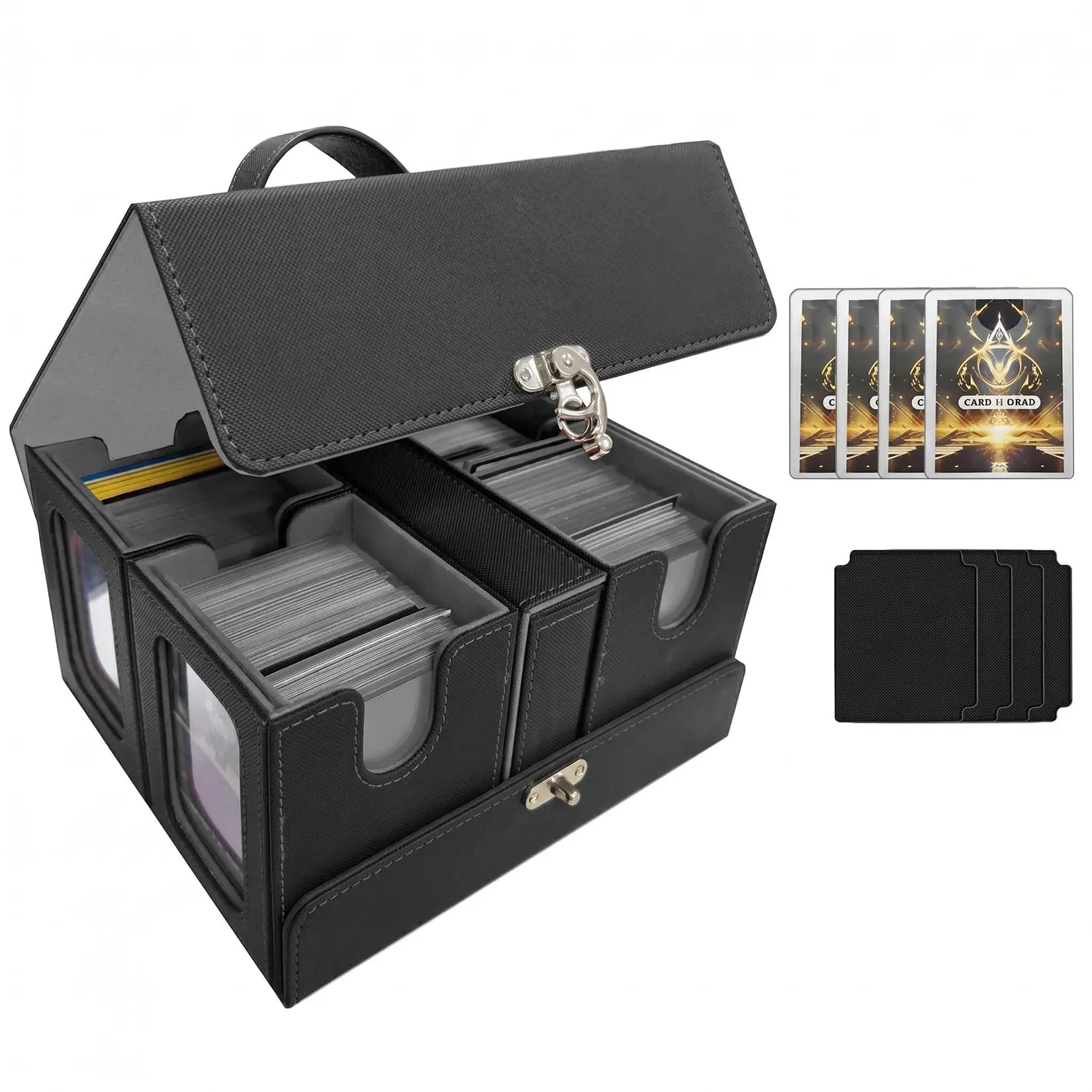 GAOMON 4-Compartment Card Deck Box with Gray or Purple Lining, Designed for Organizing and Protecting TCG Game Cards, Durable and Stylish Storage Solution