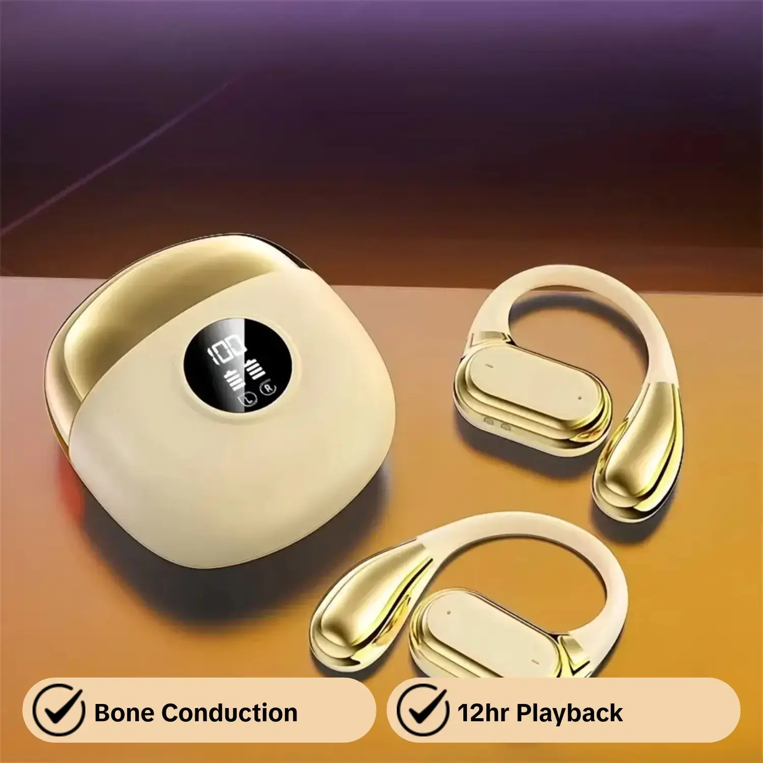 Open ear bone conduction earphone, Open wear earphones, BT wireless clamps on the earphone, with digital display charging case, 12 hours of playback time sports earphone, suitable for running, sports, Audio, Bluetooth