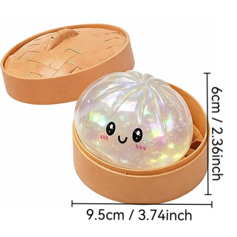 Colorful Sensory Toy Stress Ball, Bright Powder Dumpling Squeezing Toy, Soft Dough Dumpling Stress Ball, Steam Basket Design
