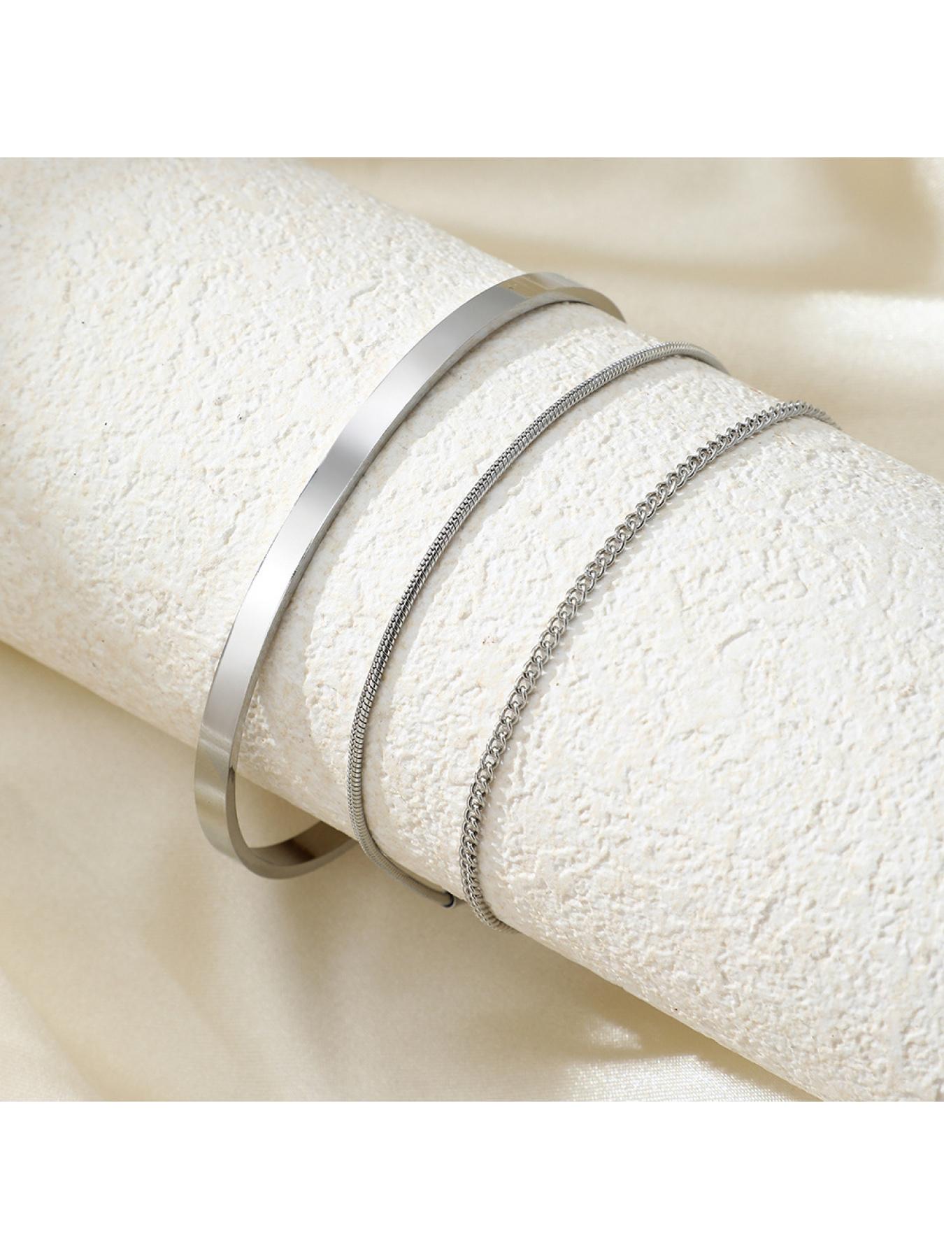 New style fashionable stackable cuff stainless steel bracelet - 3-piece layered bracelet snake-shaped box chain Cuban chain bracelet set