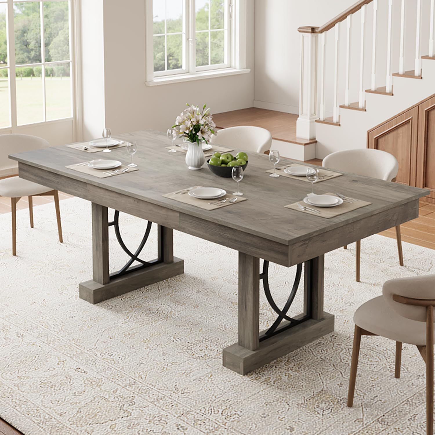 【 only Table 】71-Inch Rectangular Dining Table with Two Drawers, Wooden Kitchen Table w/Large Tabletop & Sturdy Frame, Large Dining Table for 6-8 with Double Pedestal, for Dining Room, Office 【 only Table 】71-Inch Rectangular Dining Table with Two Drawers, Wooden Kitchen Table w/Large Tabletop & Sturdy Frame, Large Dining Table for 6-8 with Double Pedestal, for Dining Room, Office