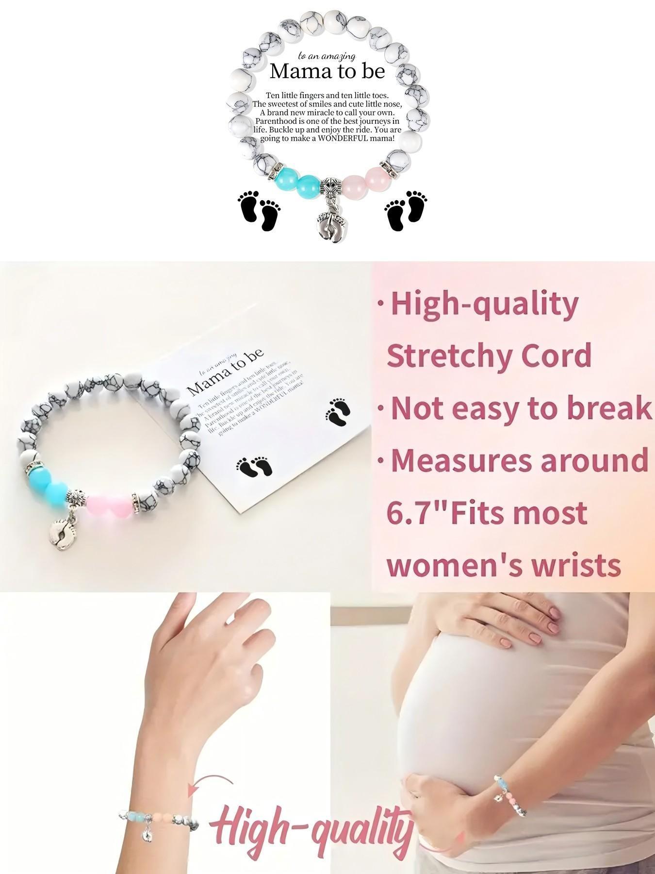 White turquoise footprint pendant bracelet - Mother's Day gift, pregnancy gift, gift for pregnant women, gift for new mothers, beaded bracelet for new mothers