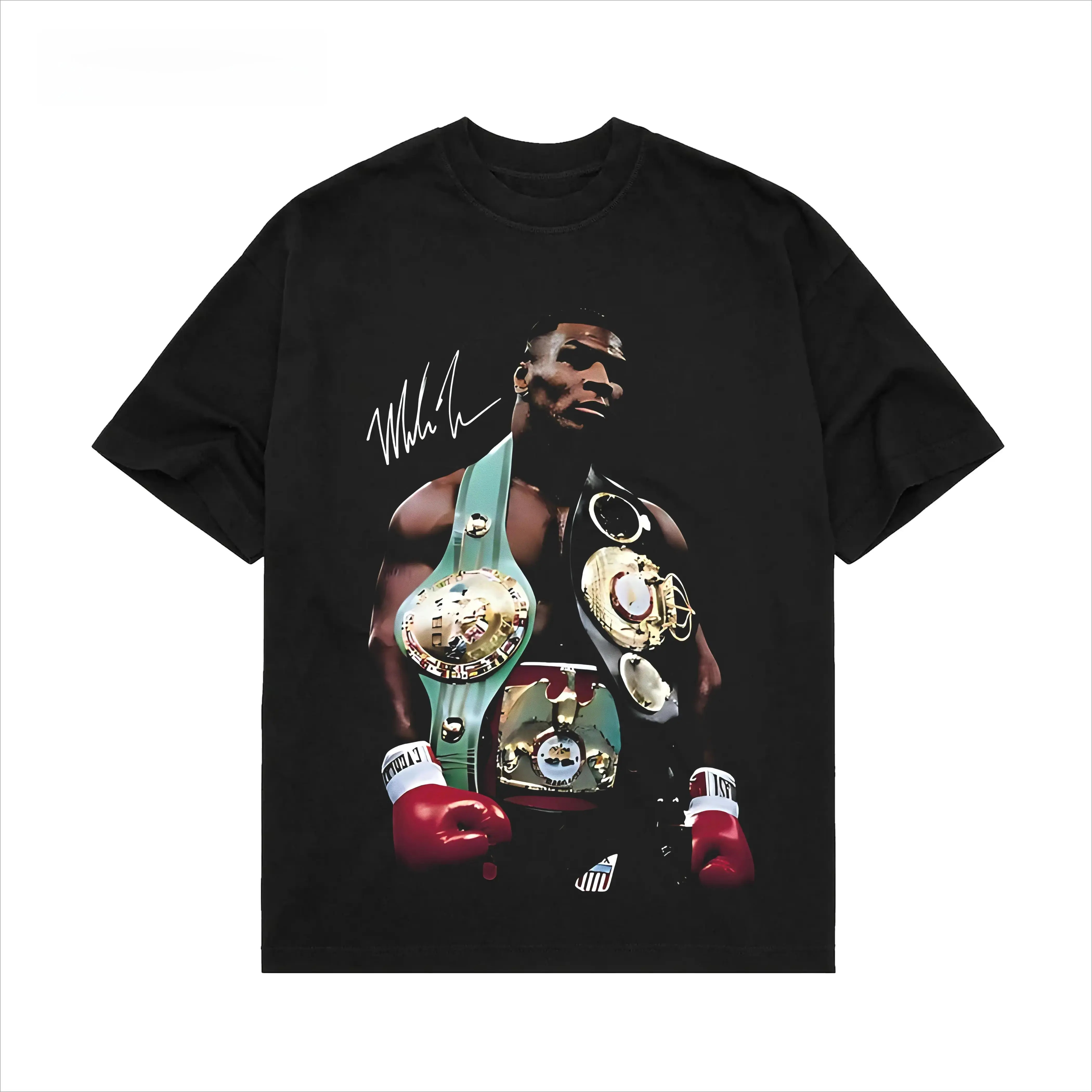 Men's Unisex 90s Vintage Mike Tyson Boxing Sport Legend Autographed Graphic Tee - Round Neck, Short-Sleeve, Seamless Smooth Cotton Fabric, Casual Streetwear Tops
