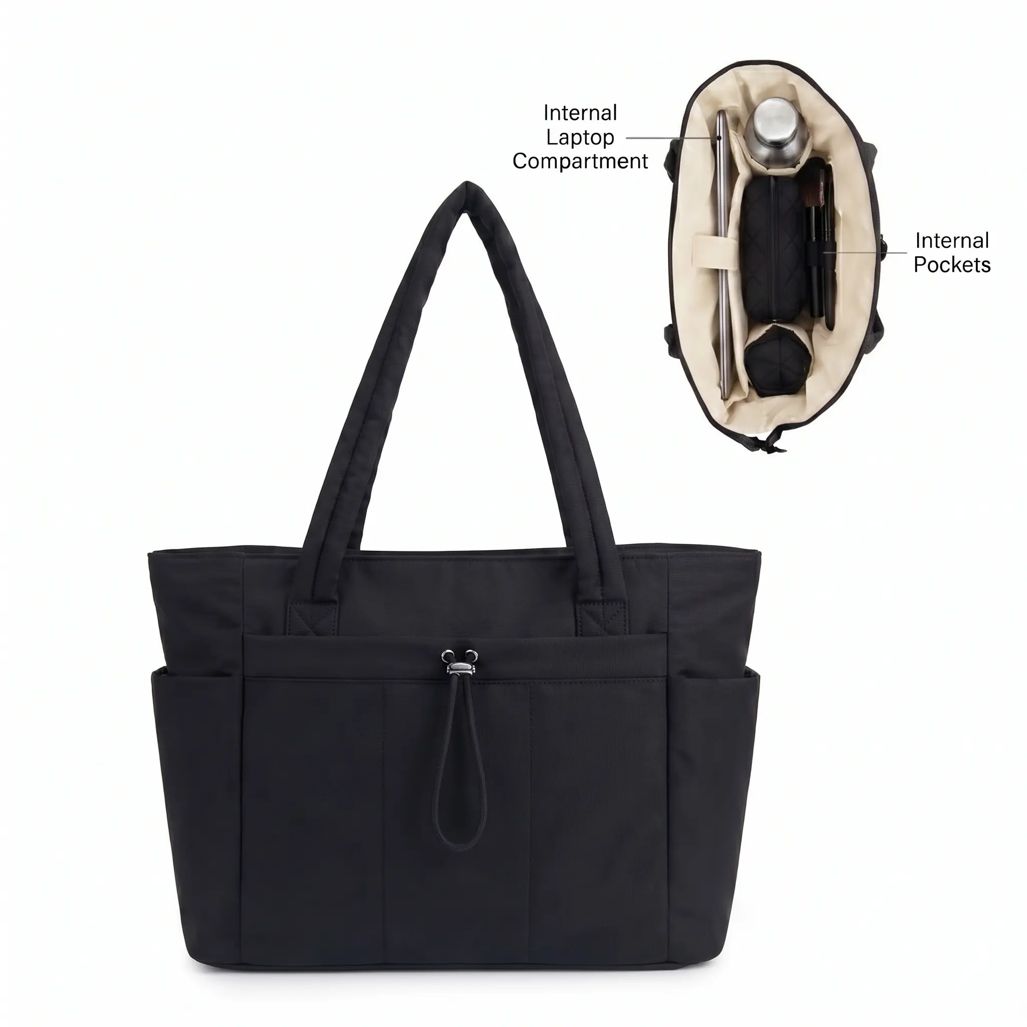 Everyday Essential Tote Bag For Work Laptop Canvas Quilted Shoulder Bag Large Capacity Multi Pocket Urban Minimalist Stitching Contrast Color Chain Patchwork Black Off White Camel Pink Blue