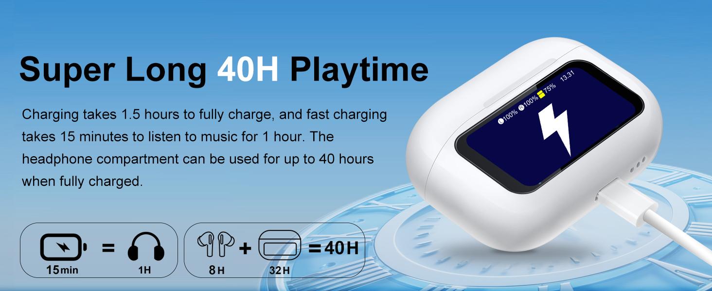 Smart Earphones with Touchscreen, Touch Screen Earbuds, 13 Functions Wireless Headphones Bluetooth 5.4, Touch Buds with LED Screen, ANC/ENC Noise Cancelling, 40H Playtime, for iOS Android