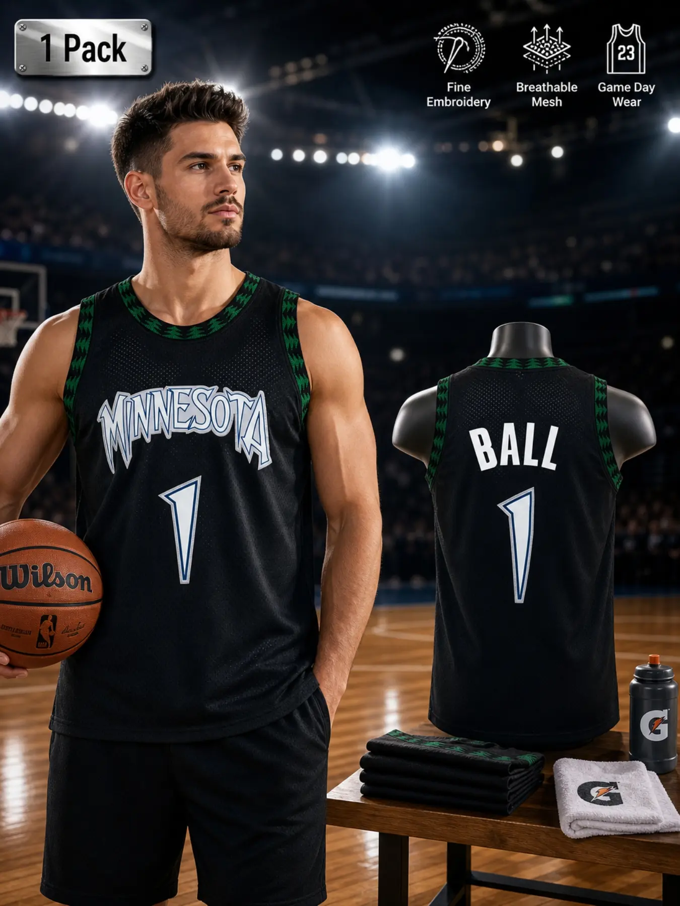 Unisex Classic Minnesota Style #1 Basketball Jersey Black Retro Mesh Tank Top Casual Basketball Fan Wear