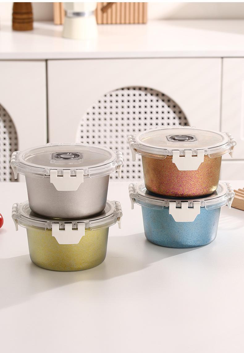 Food Grade Titanium Lunch Box, Round Meal Container with Lid, Leak-Proof Small Capacity, Home Refrigerator Storage, Kitchen Organizer