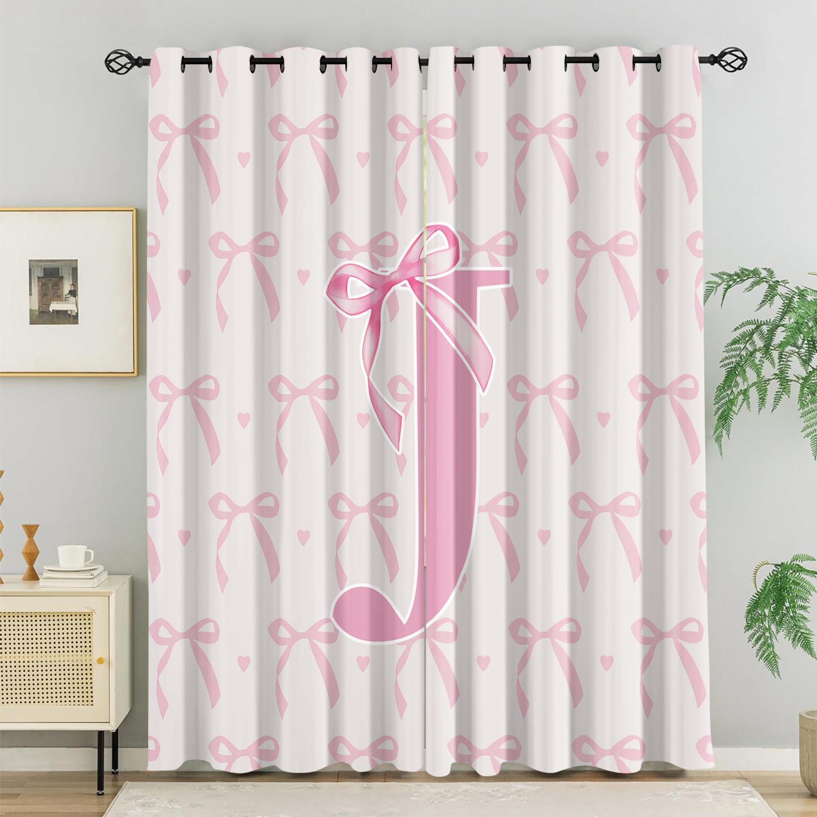 2Pcs Pink Romantic Ballet Bow Alphabet Blackout Curtains, 85% Light Blocking, Easy Open & Removable, for Home Dorm Hotel Room Decor, Perfect for Housewarming Birthday Christmas Gifts