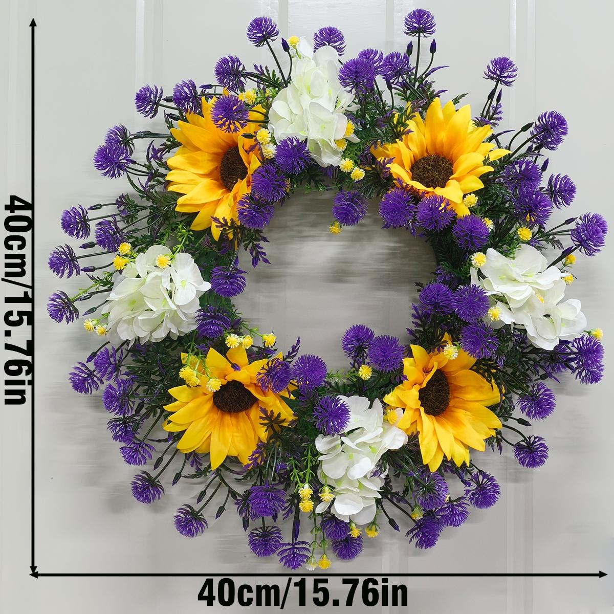 1pc purple yellow flower wreath, sunflower, hydrangea, dandelion simulation flower wreath, home decoration, home decoration, room decoration, bedroom decoration flower wreath, summer and autumn flower wreath, garden, door and window, staircase decor