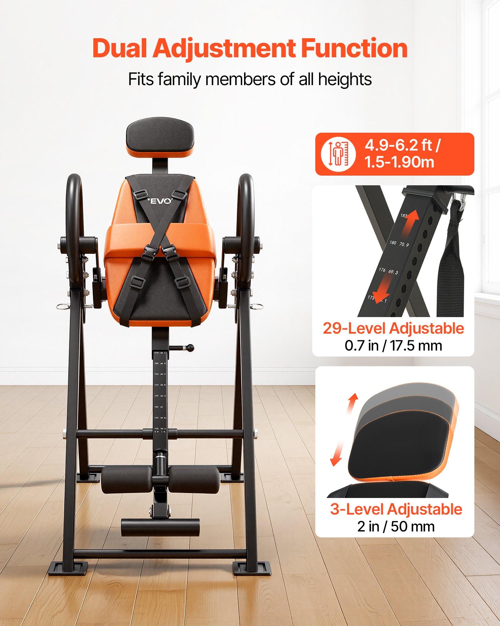 VEVOR Inversion Table, 300 lbs Capacity Heavy Duty Back Inverter Stretcher, Inverted Table with Dual-Roller Locking, Decompression Tables for Shoulders, Neck, Back, Multi-Angle Adjustable Tether Stra
