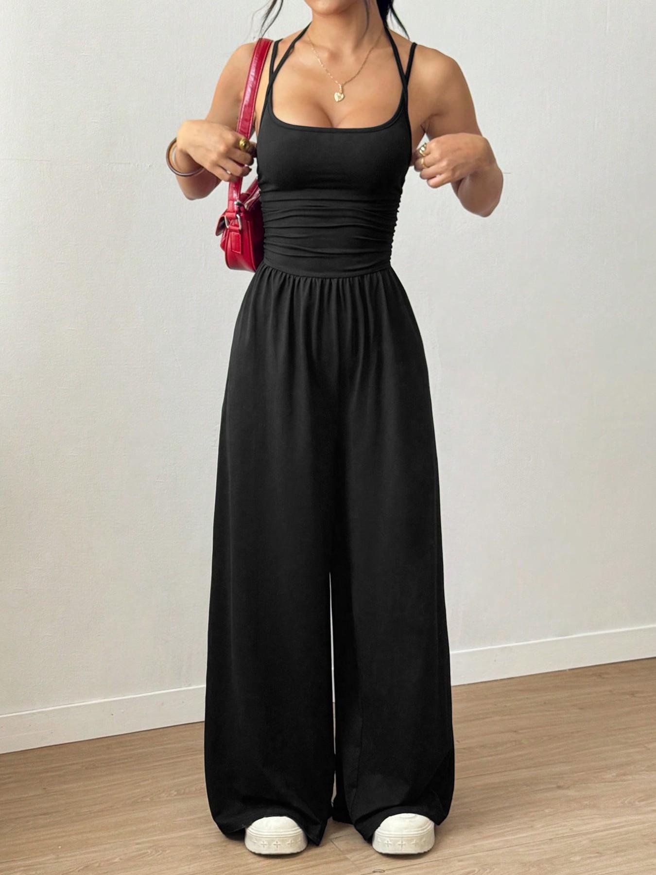 Women's Summer Casual Wrap Vest Jumpsuit, Loose-Fitting Wide-Leg Design, Perfect for Daily Wear & Travel, Stylish Comfortable