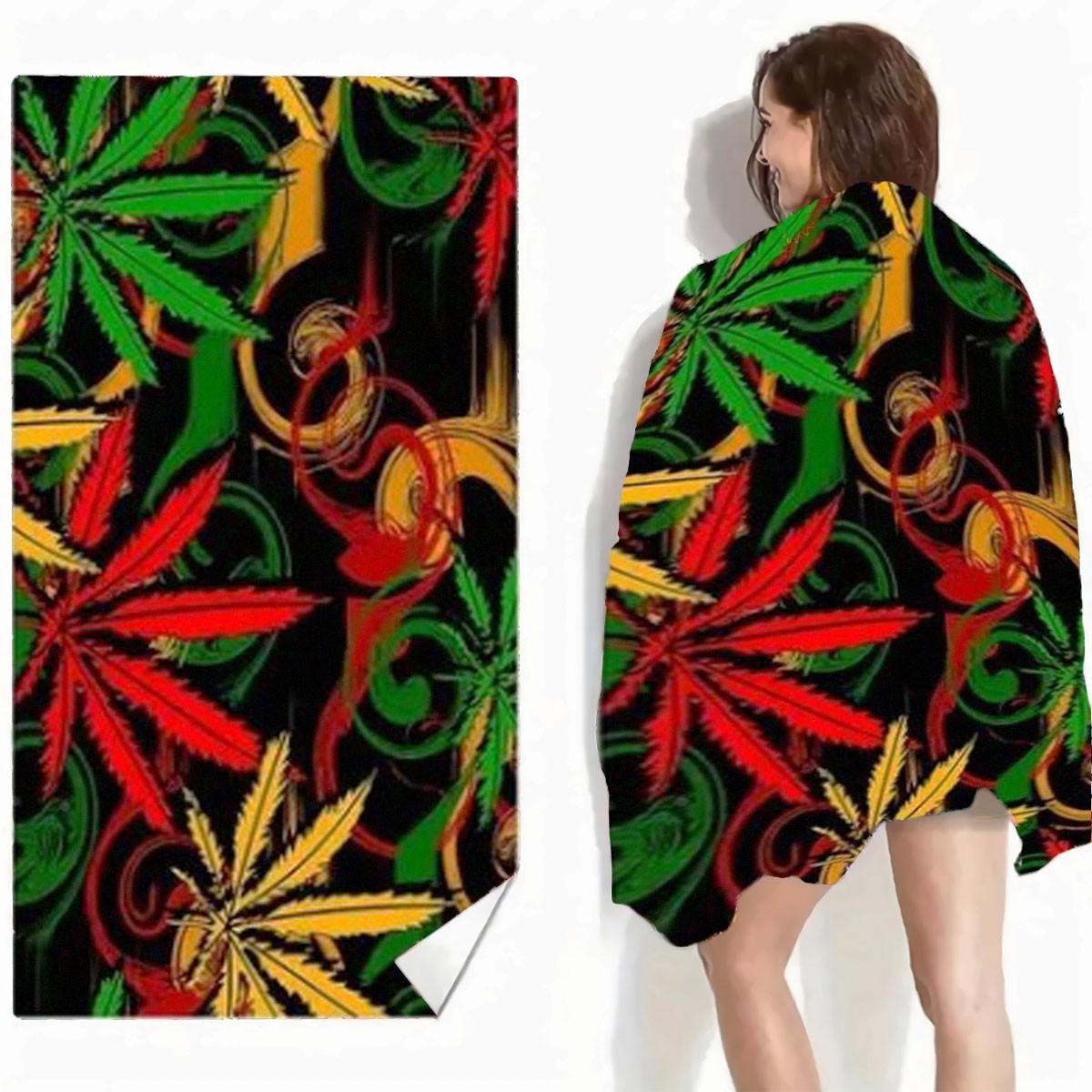 Rasta Leaf Pattern Beach Towel, Personalized Trendy Quick-Dry Bath Towel, Stylish and Comfortable Beach Accessory