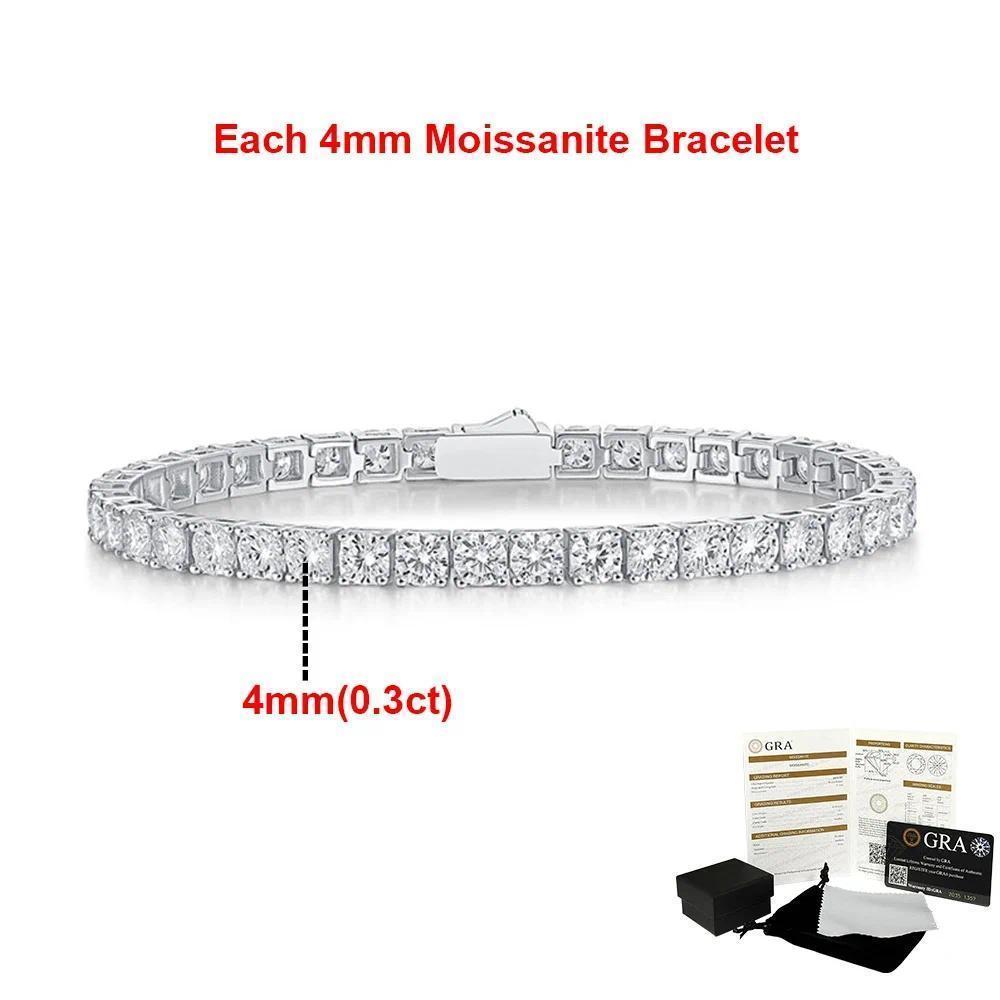 2-6.5mm Real Moissanite Tennis Bracelets for Women Man 925 Sterling Silver Plated White Gold Bracelet Sparkling Wedding Jewelry