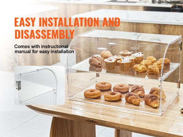 VEVOR Pastry Display Case, 2-Tier Commercial Countertop Bakery Display Case, Acrylic Display Box with Rear Door Access Removable Shelves, Keep Fresh for Donut Bagels Cake Cookie, 22x14x14