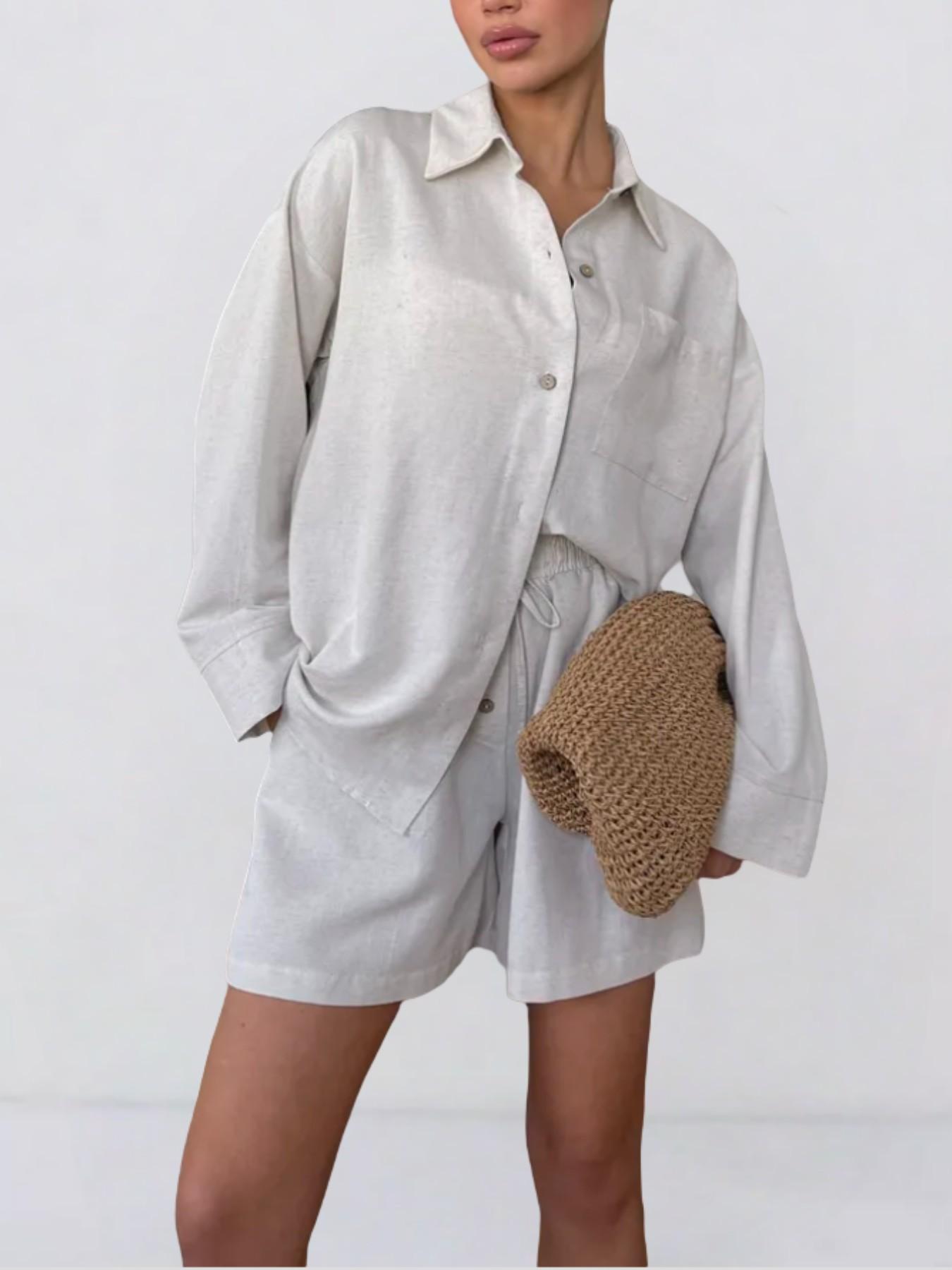 Spring Summer Fashion Womenswear Short Pants Pure Color Shirt Two-Piece Set Suits Casual Loose Fit Short Sleeve Women's