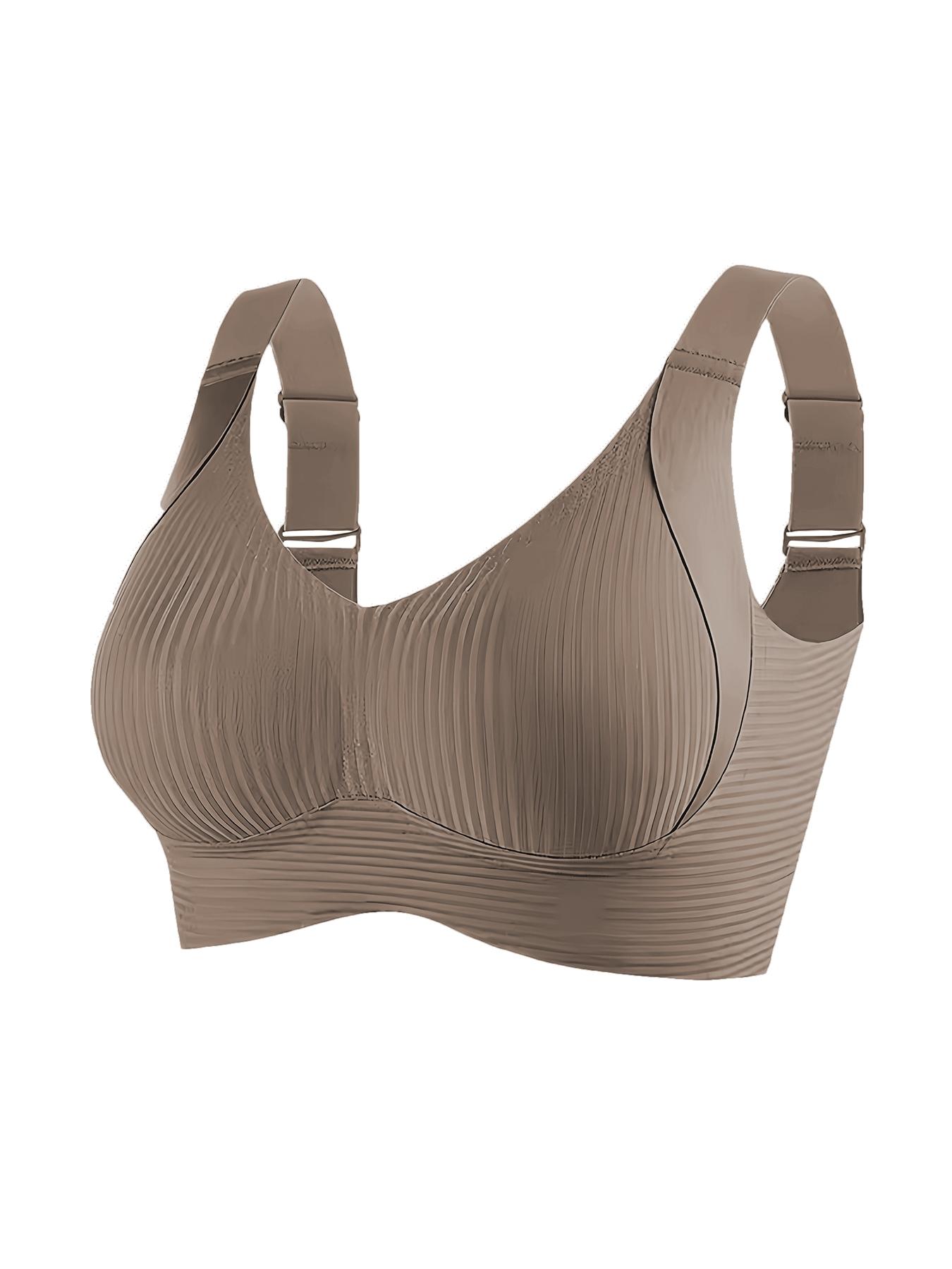 Women's Seamless Wireless Bra, Adjustable Wide Shoulder Straps, Comfortable Breathable Daily Wear, Ribbed Stripe Design