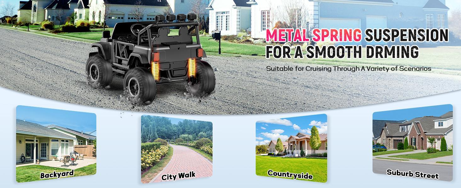 12V-24V Ride on Truck Car 1-2 Seater Ride Kids Electric Car - 7Ah Large Battery Kids Electric Vehicles with Remote Control, 4WD Kids Jeep 3 Speeds LED Lights, Horn, Music for Kids Aged Black