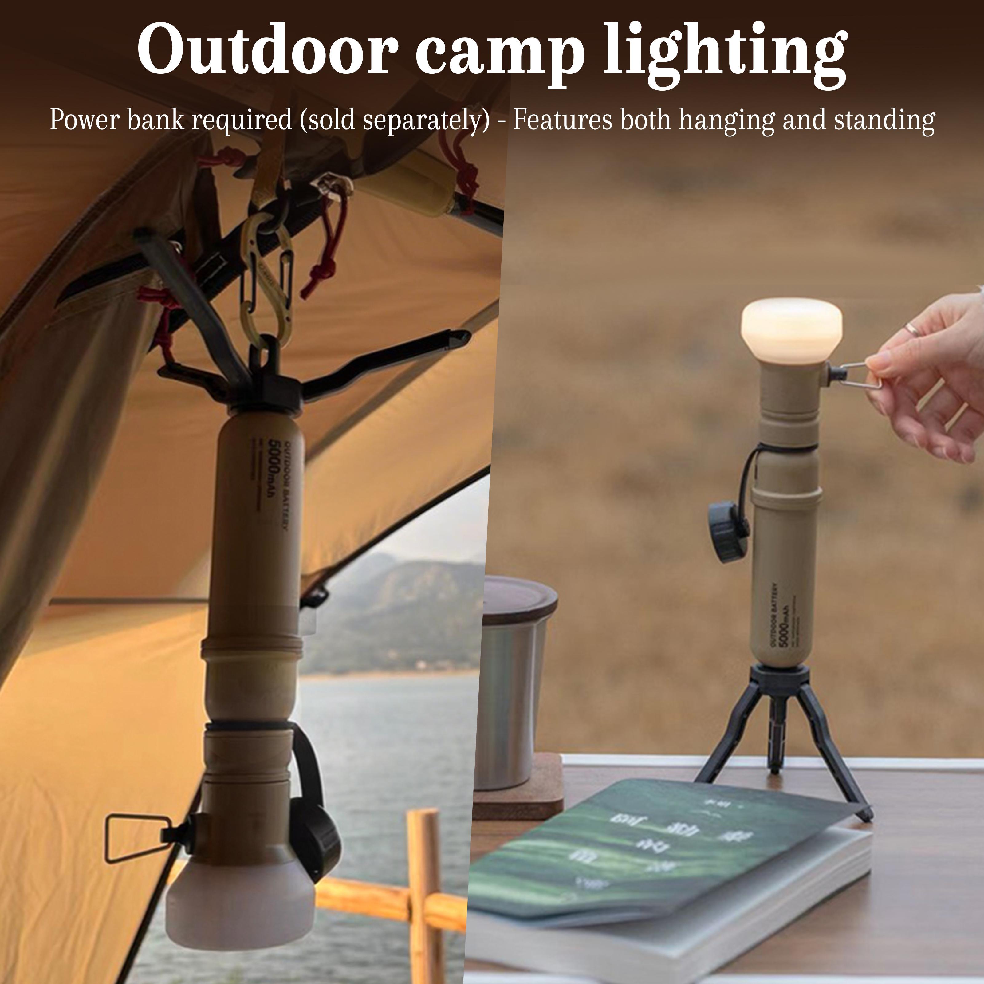 Camping Light with Mini Tripod, USB Rechargeable LED Lantern & Power Bank, Stepless Dimming, 5000mAh Battery，Fast Phone Charging, Camping Lantern for Hiking, Fishing, Emergency Outdoor Use