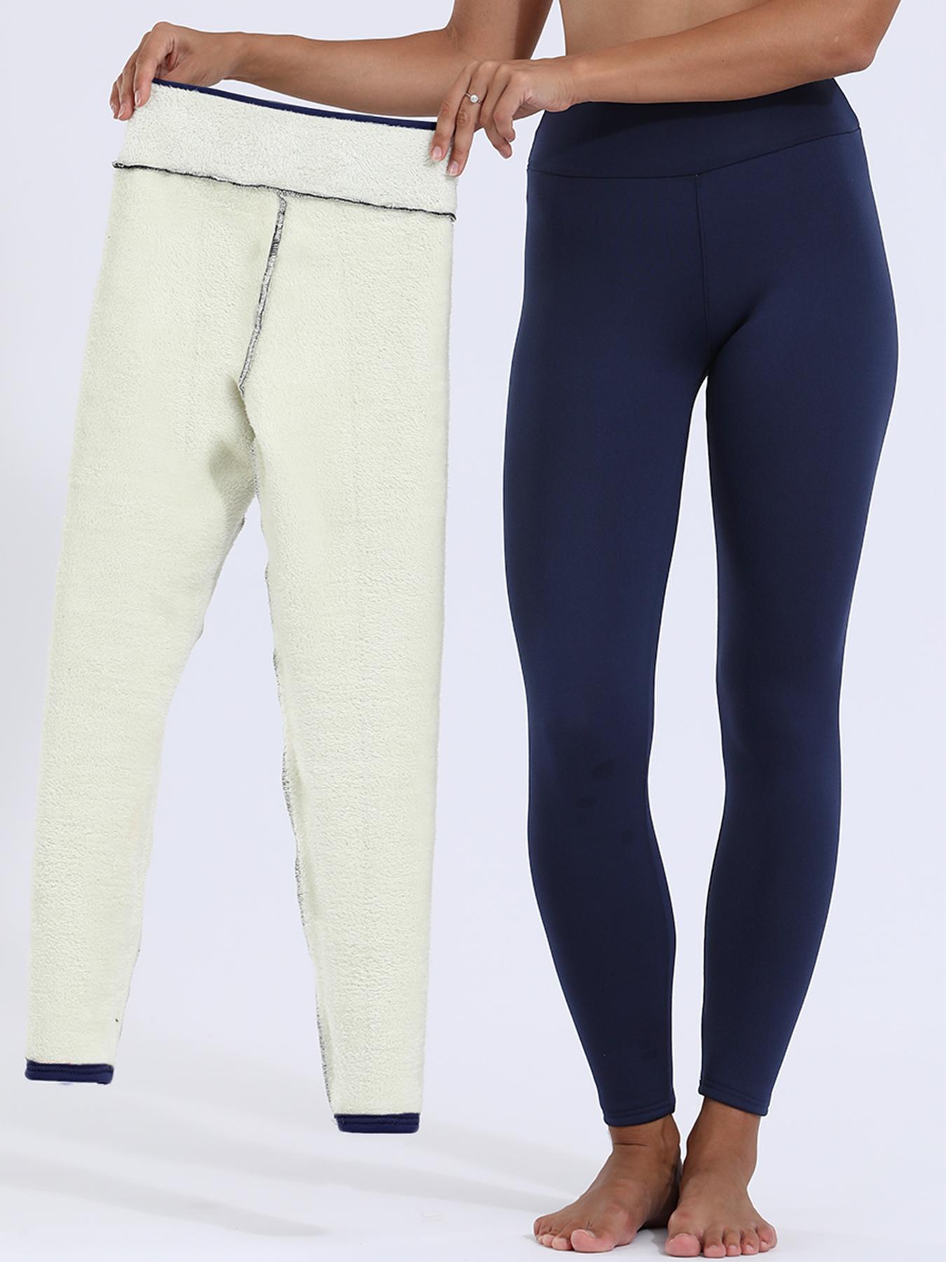 Women's High-Waisted Fleece Lined Leggings, Warm Thermal Underwear Pants for Winter, Casual Tight-Fit Sporty Style