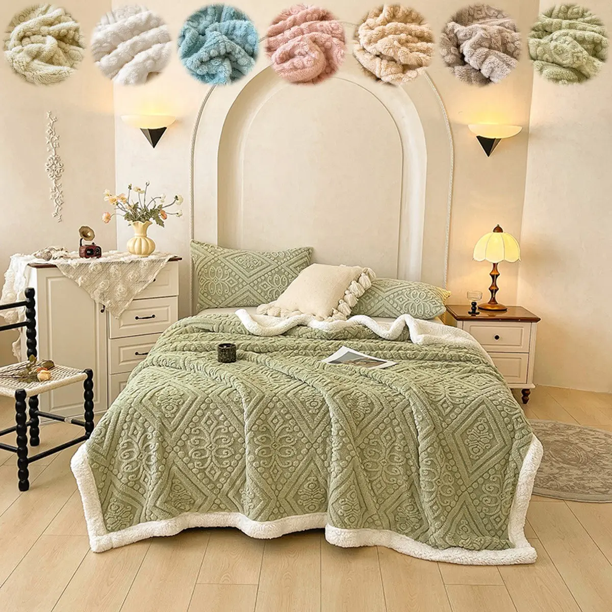 1pc Reversible Sherpa Blanket, Ultra-Soft Fluffy Floral Plush Front with White Sherpa Backing, Thick Warm Throw for Sofa, Bed, Bedroom and Living Room, Winter Gift