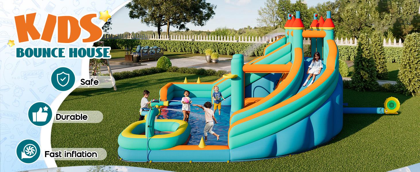Vanacc Bounce House, Inflatable Bouncer with Air Blower, Jumping Castle with Slide, Outdoor Indoor Bouncy Castle with Oxford Fabric for Kids 3-12