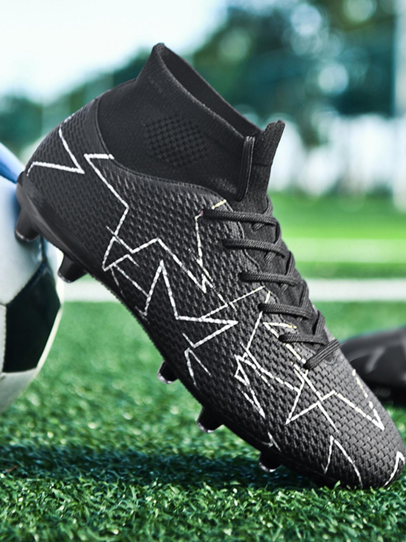 Men's High-top Lace-up Football Boots, Football Field Boots, Breathable & Non-slip Football Shoes, Professional PU Soccer Shoes for Outdoor Training