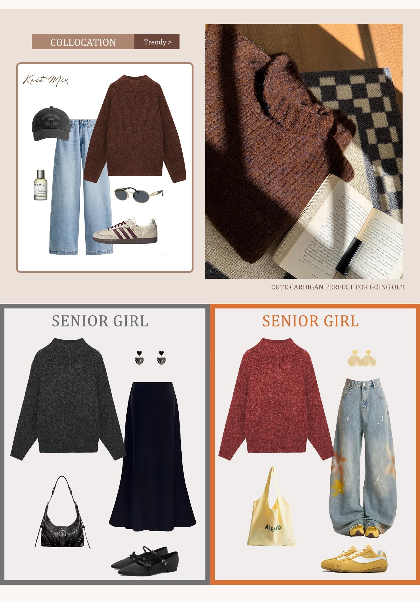 Autumn Winter Women's Sweater, Casual High Neck Knitwear, Simple Style Pullover, Long Sleeve Drop Shoulder Design, Cozy Fashionable