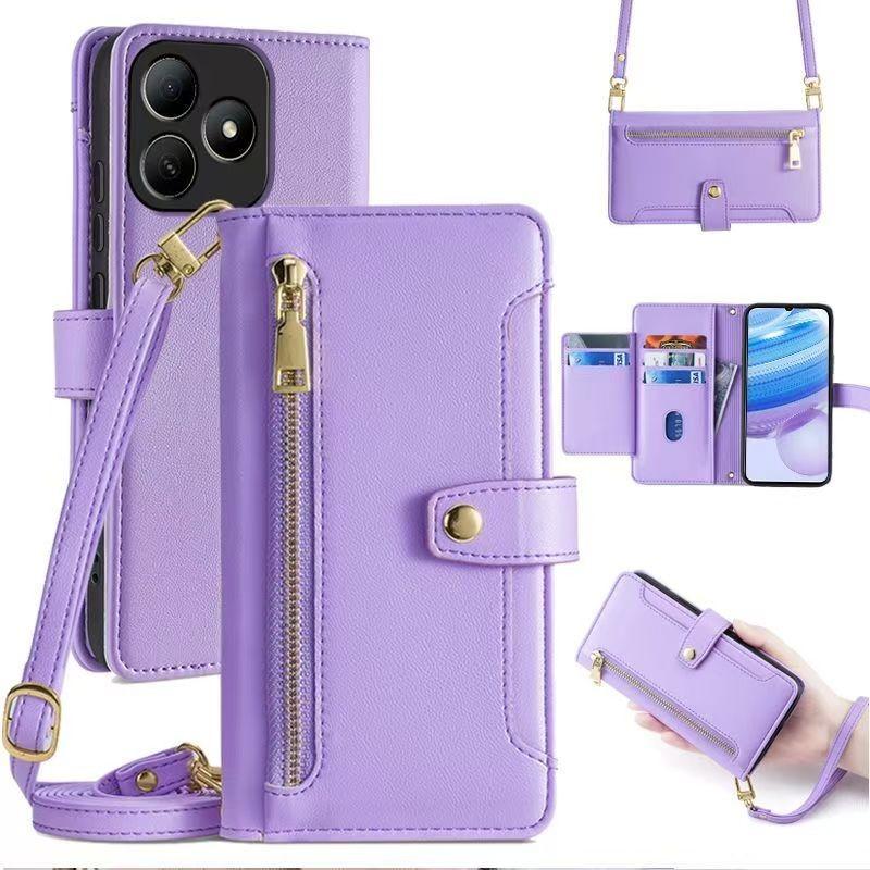 Zipper Wallet Phone Case with Crossbody Strap, Compatible with All Android/iOS, Luxury Commuter Design for Women, Single Pack