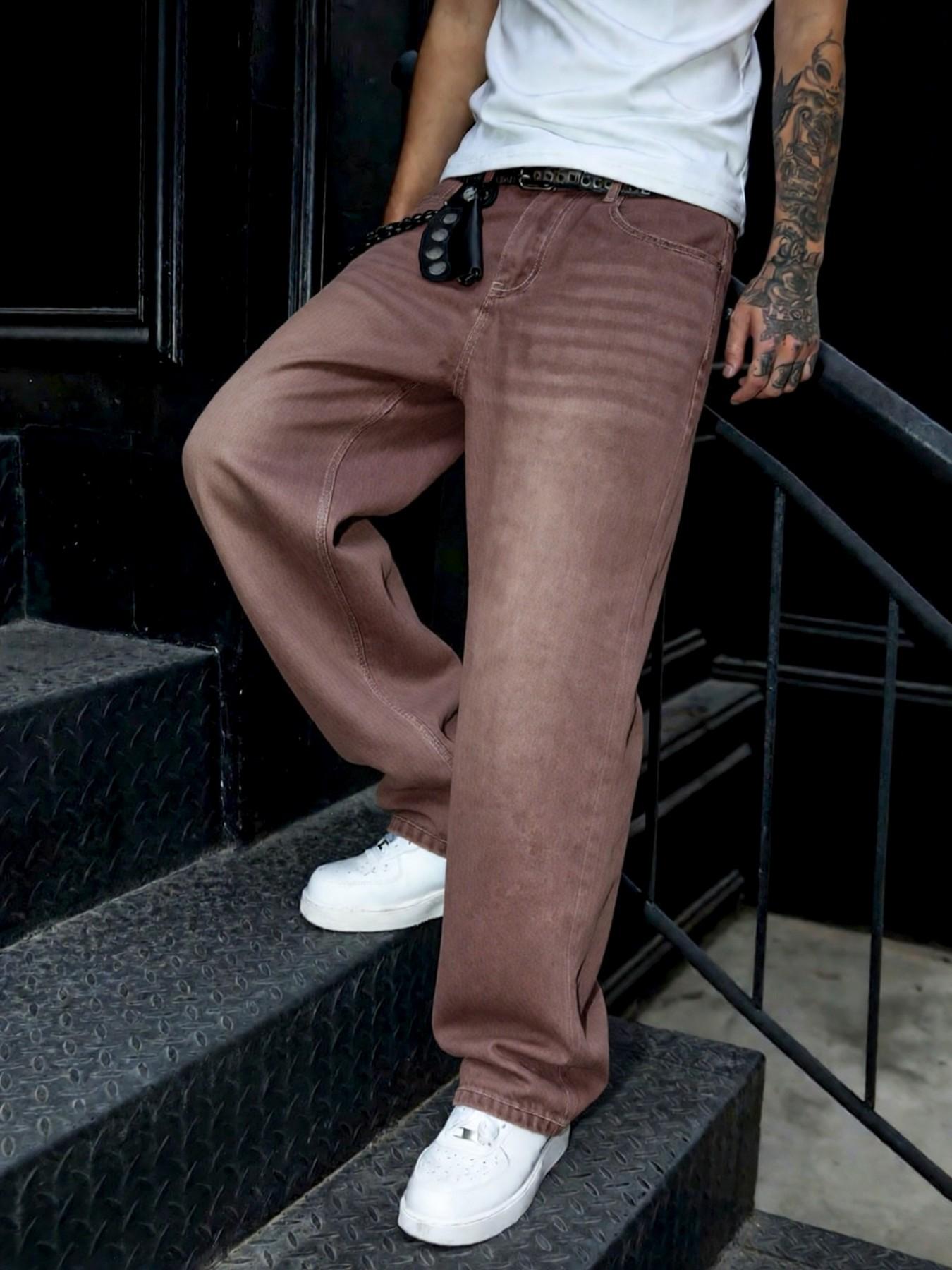 Men's Washed Loose Straight Leg Denim Jeans, Y2K Casual Streetwear, All Seasons, Moderate Fit, Perfect Gift for Husband or Boyfriend