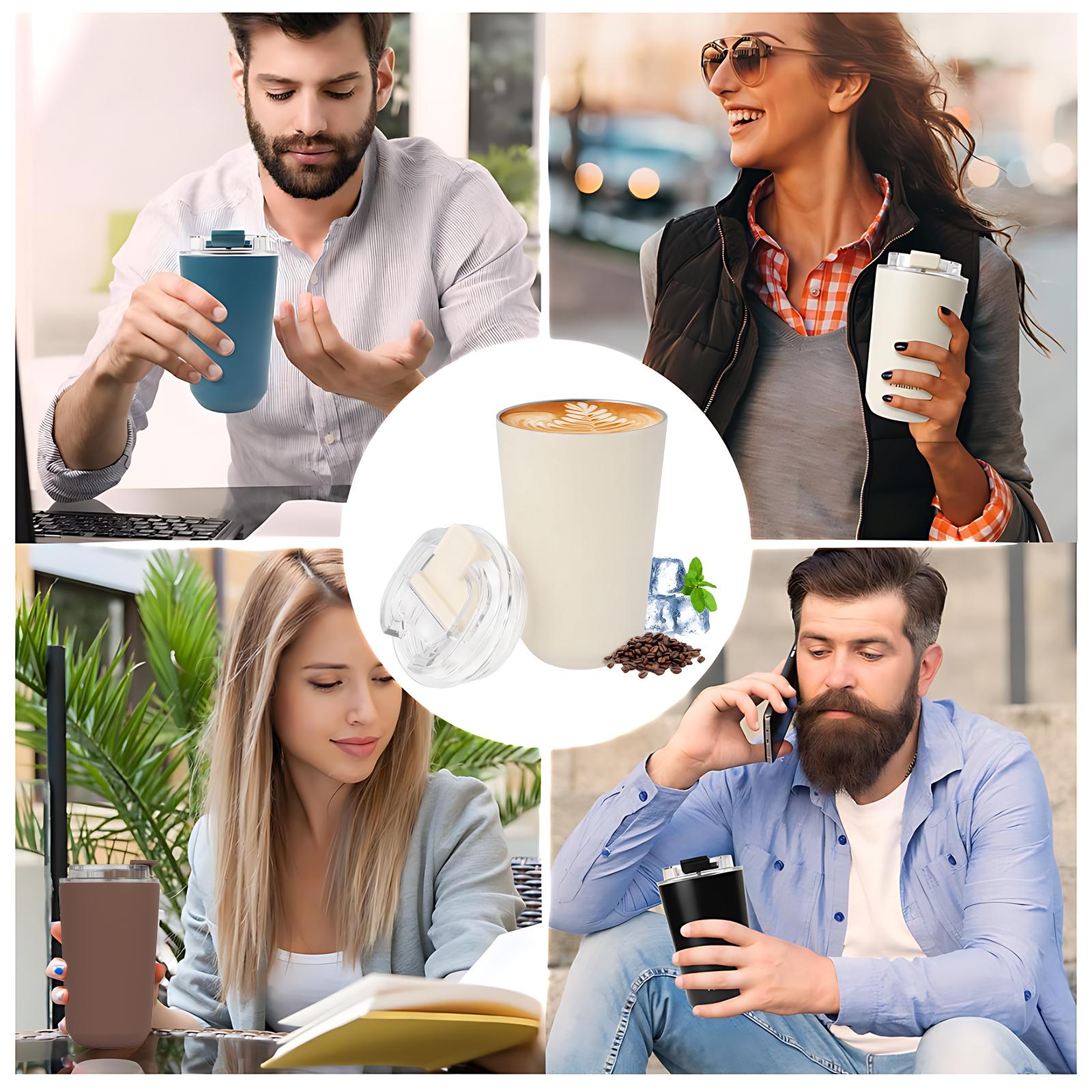 1Pc 15oz Double Wall Stainless Steel Vacuum Insulated Mug, Tumbler with Lid, Matte Finish Thermal Cup, Keep Hot 6H/Cold 12H, Compact Leak-Proof Insulated Cup for Coffee Tea, Great for Office/Commute/Travel/Home Use, Unique Gift, Minimalist Style